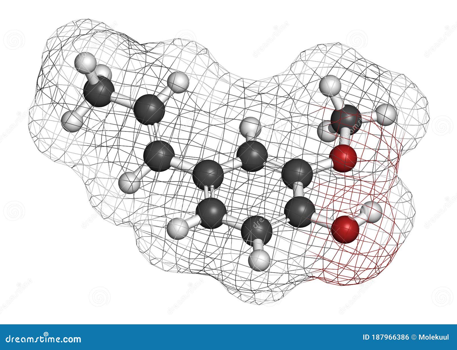 isoeugenol fragrance molecule. 3d rendering. atoms are represented as spheres with conventional color coding: hydrogen white,.