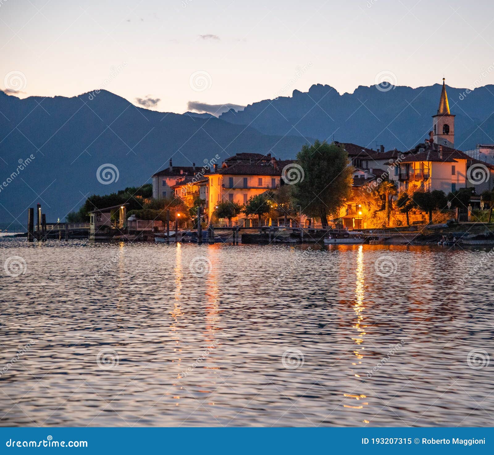 lake - lago maggiore, italy. isola dei pescatori, stresa by night