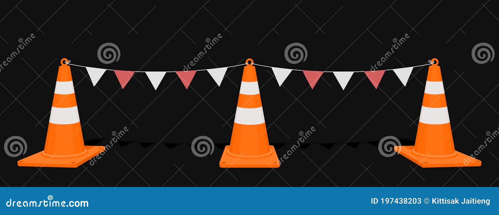 Isolate Safety Cone with Flag Rope on Transparent Background Stock