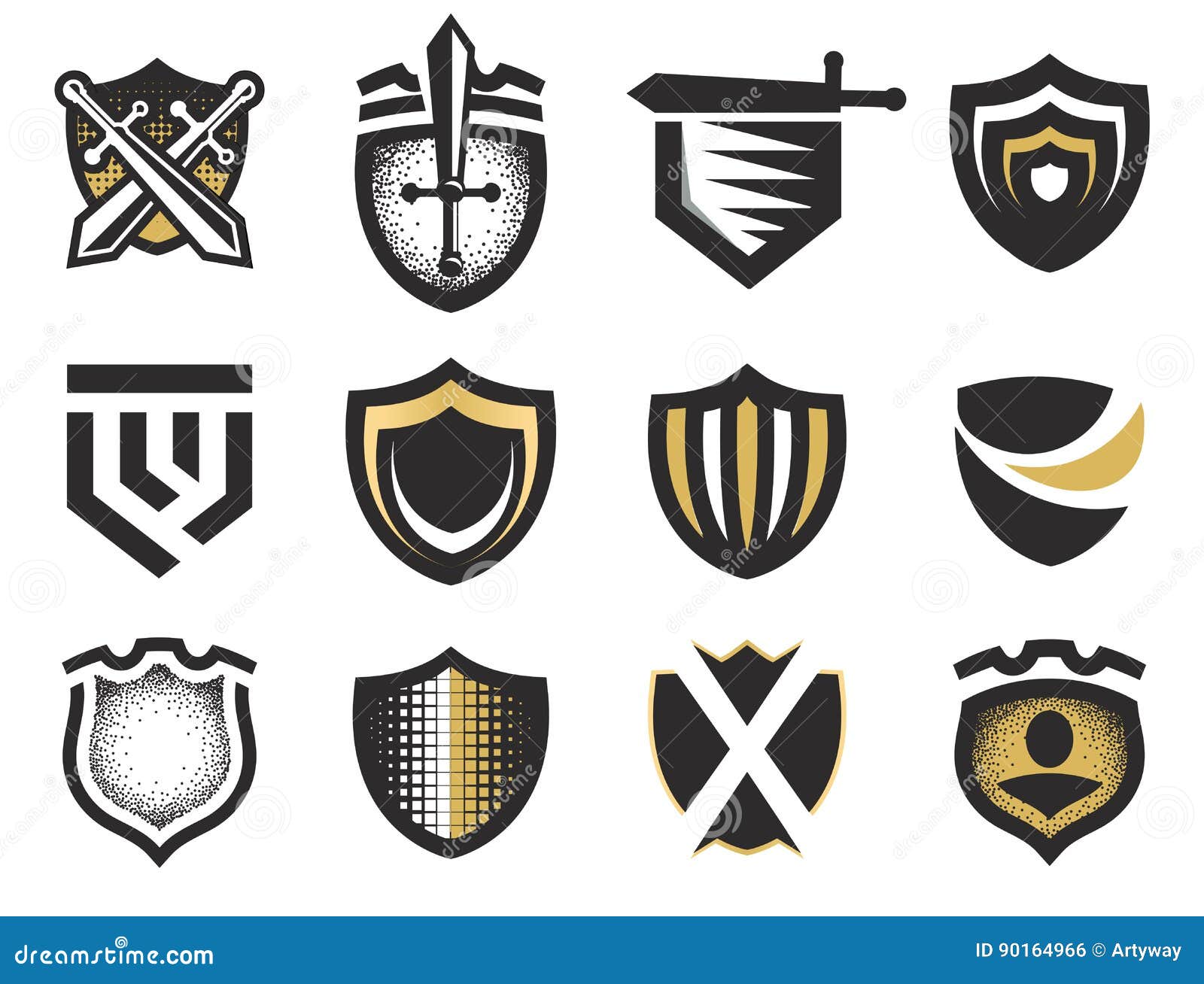 Isolated Abstract Medieval Shields Logos Set, Coat of Arms Logotypes