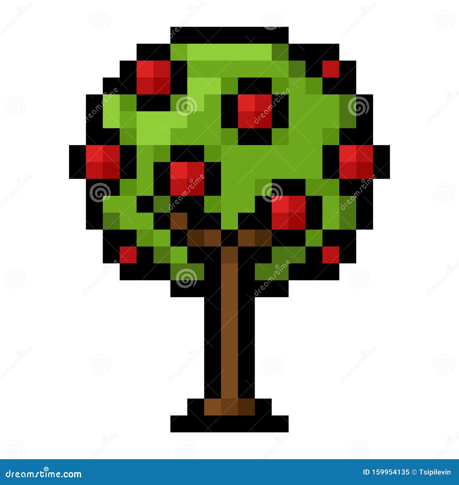 Apple Tree Pixel Art On White Background Stock Illustration
