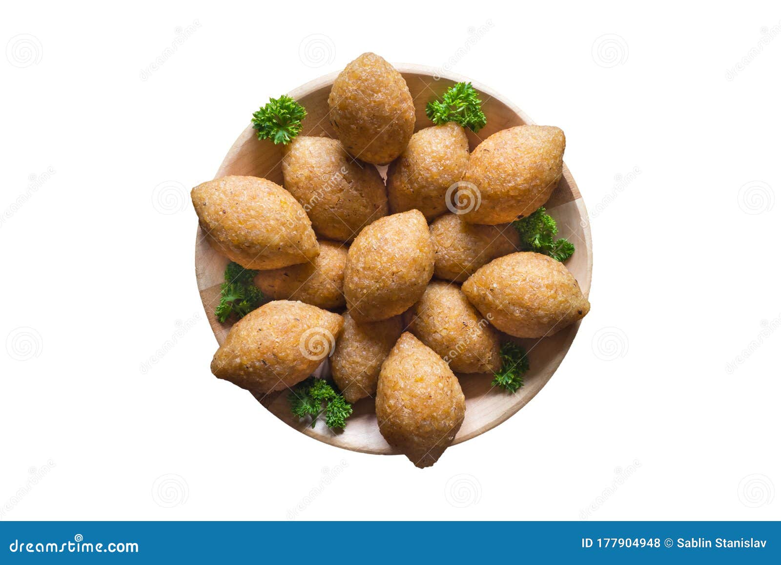Isolated Arabic Meat Appetizer Kibbeh. Traditional Arabic Kibbeh with