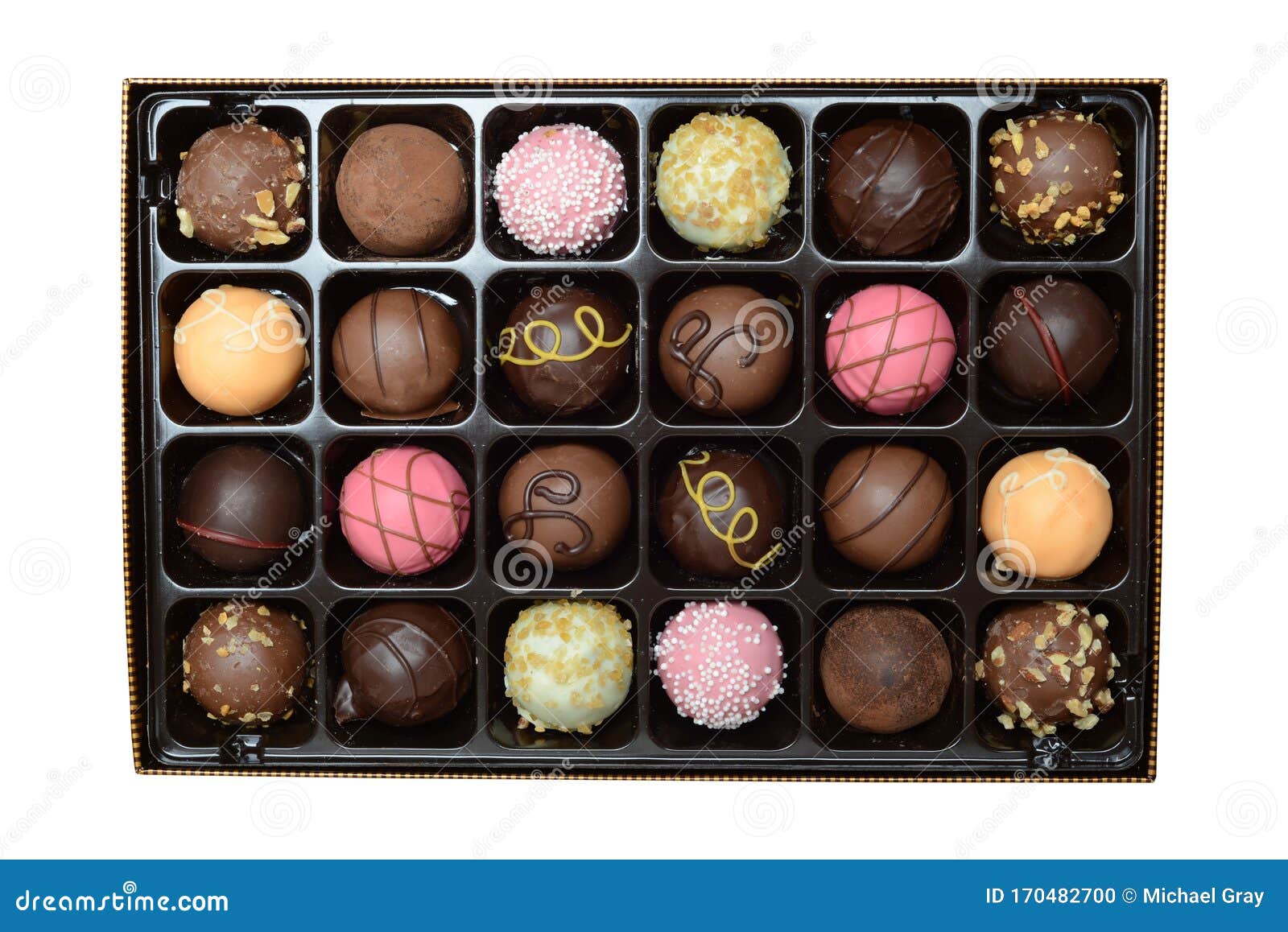 Isolated Assorted Box of Ball Shaped Chocolates Stock Photo Image of