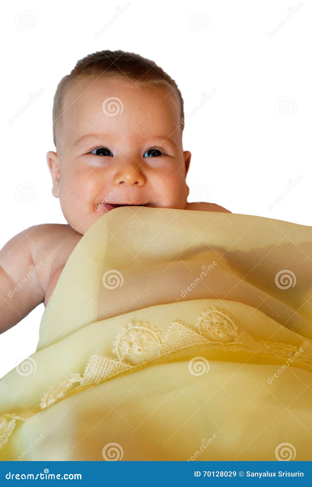 Isolated Baby in Yellow Blanket Stock Image Image of emotion