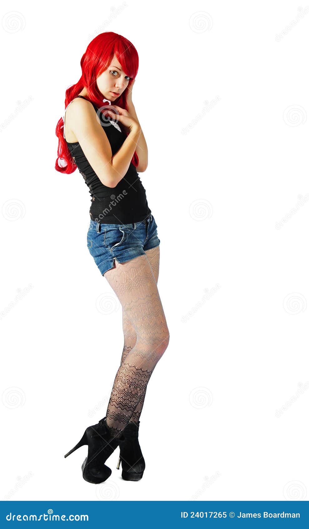 A Isolated Beautiful Woman Wearing a Red Wig Stock Image - Image of ...