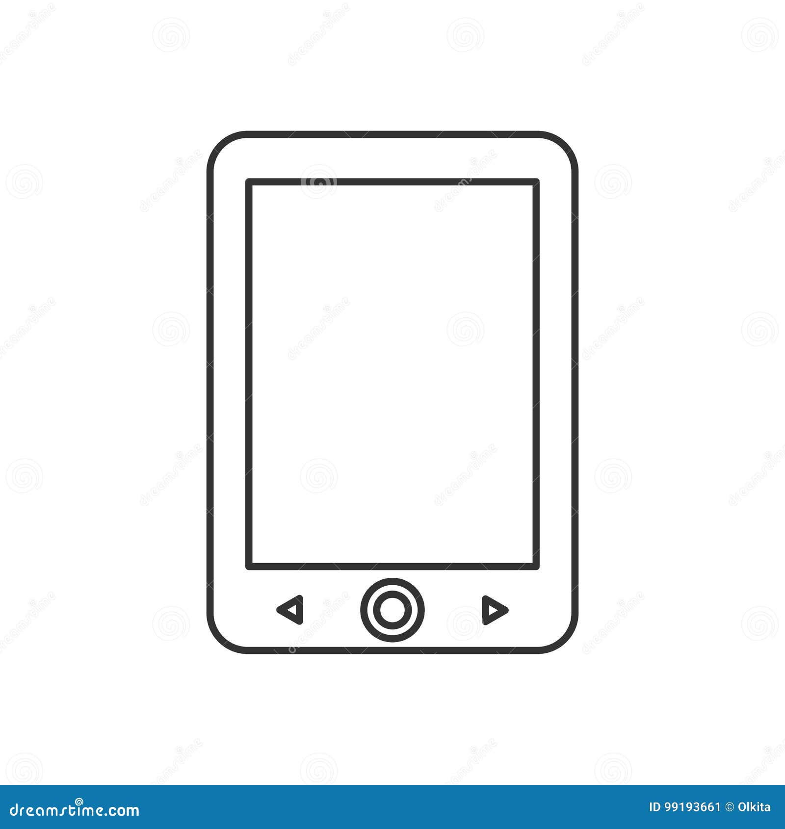 Isolated Black Outline Electronic Book Reader on White Background. Line