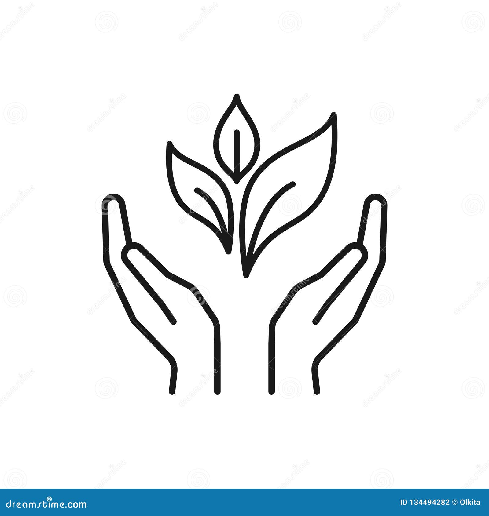 Isolated Black Outline Icon Of Plant In Hands On White Background. Line ...
