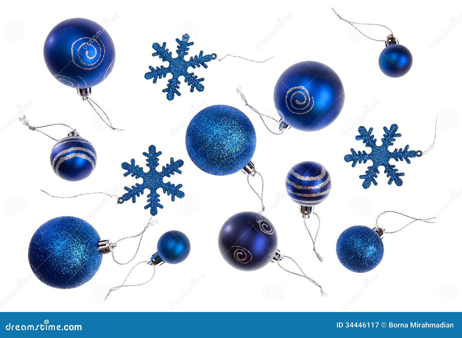 Isolated Blue Christmas Baubles in Different Sizes and Designs Stock ...