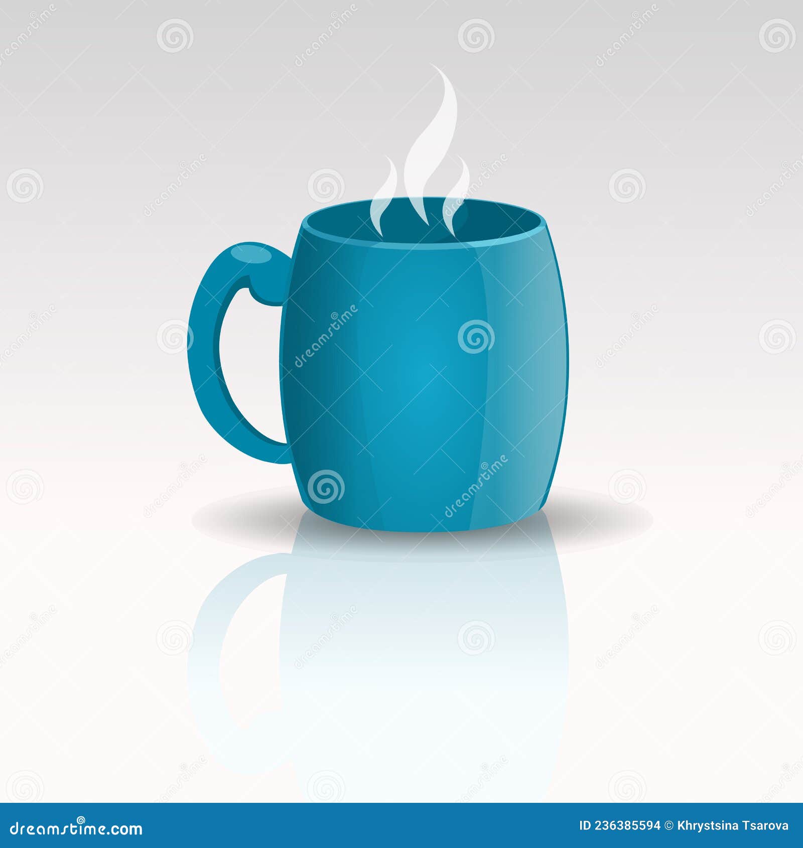 Isolated Blue Mug with Steam on the White Background. Stock Vector