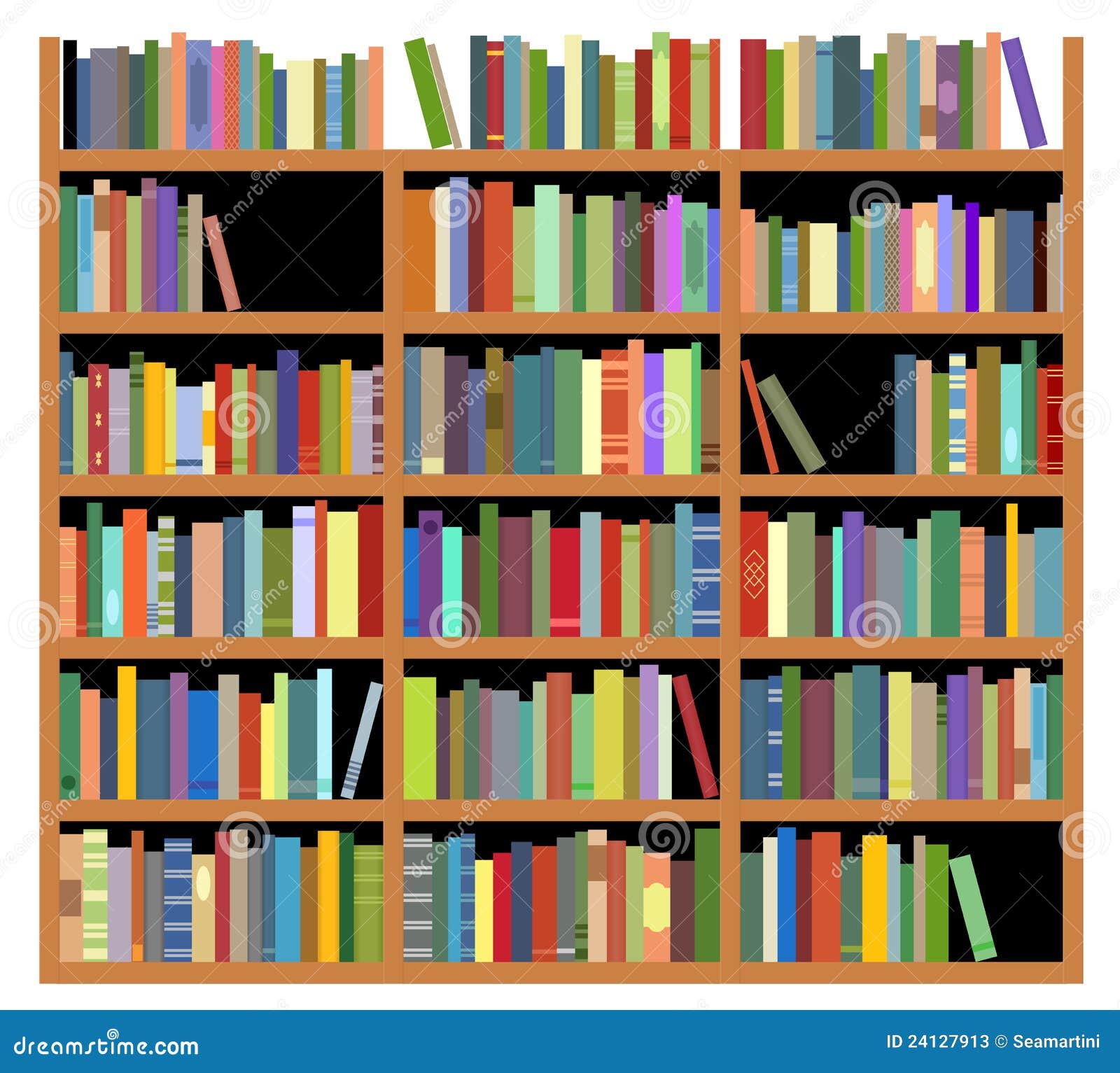 Bookshelf with books isolated on white background for education or