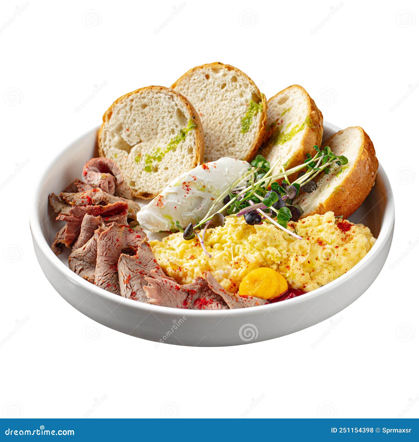 Isolated Breakfast with Scrambled Egg and Beef Stock Photo Image of