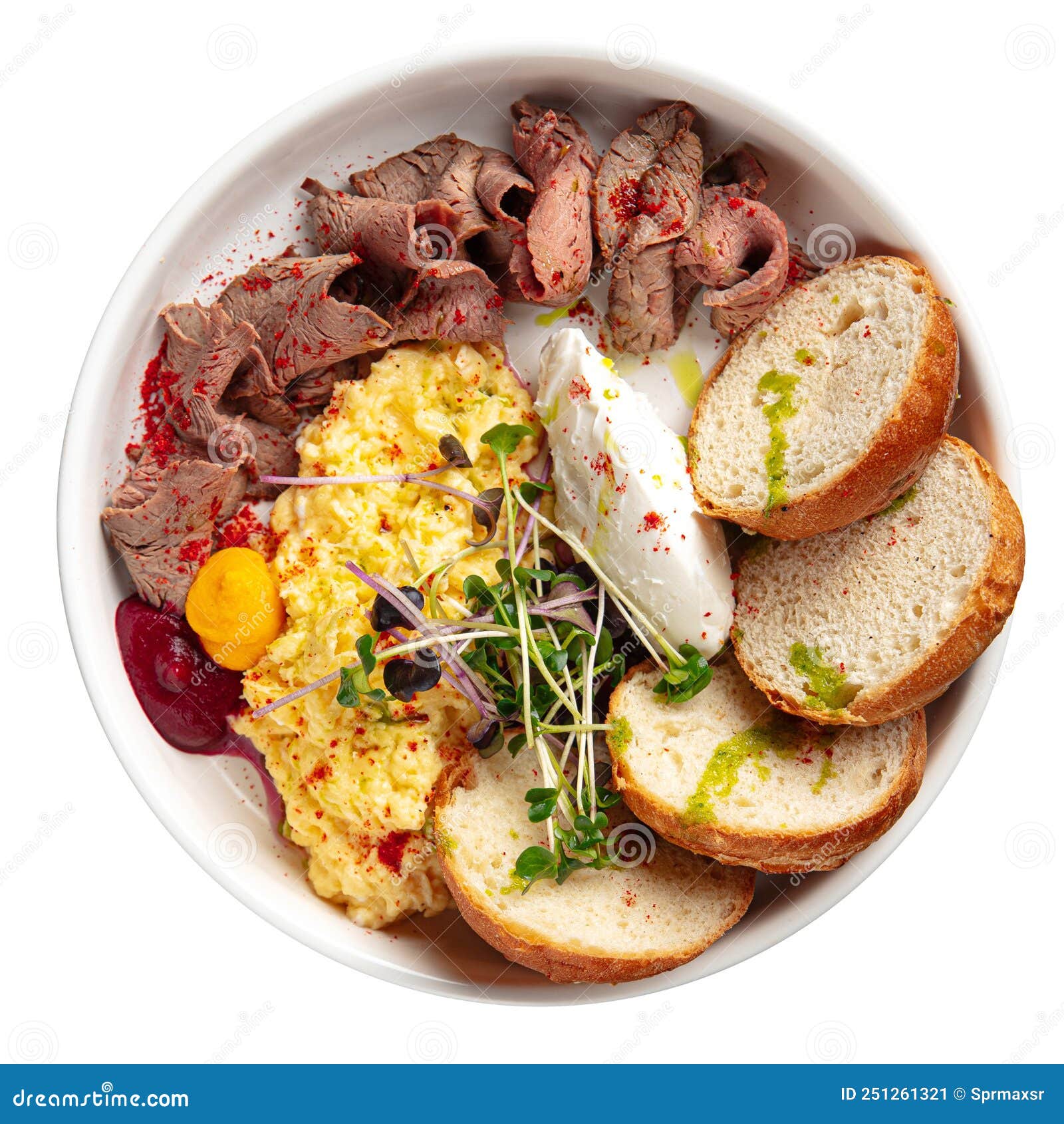 Isolated Breakfast with Scrambled Egg and Beef Stock Image Image of