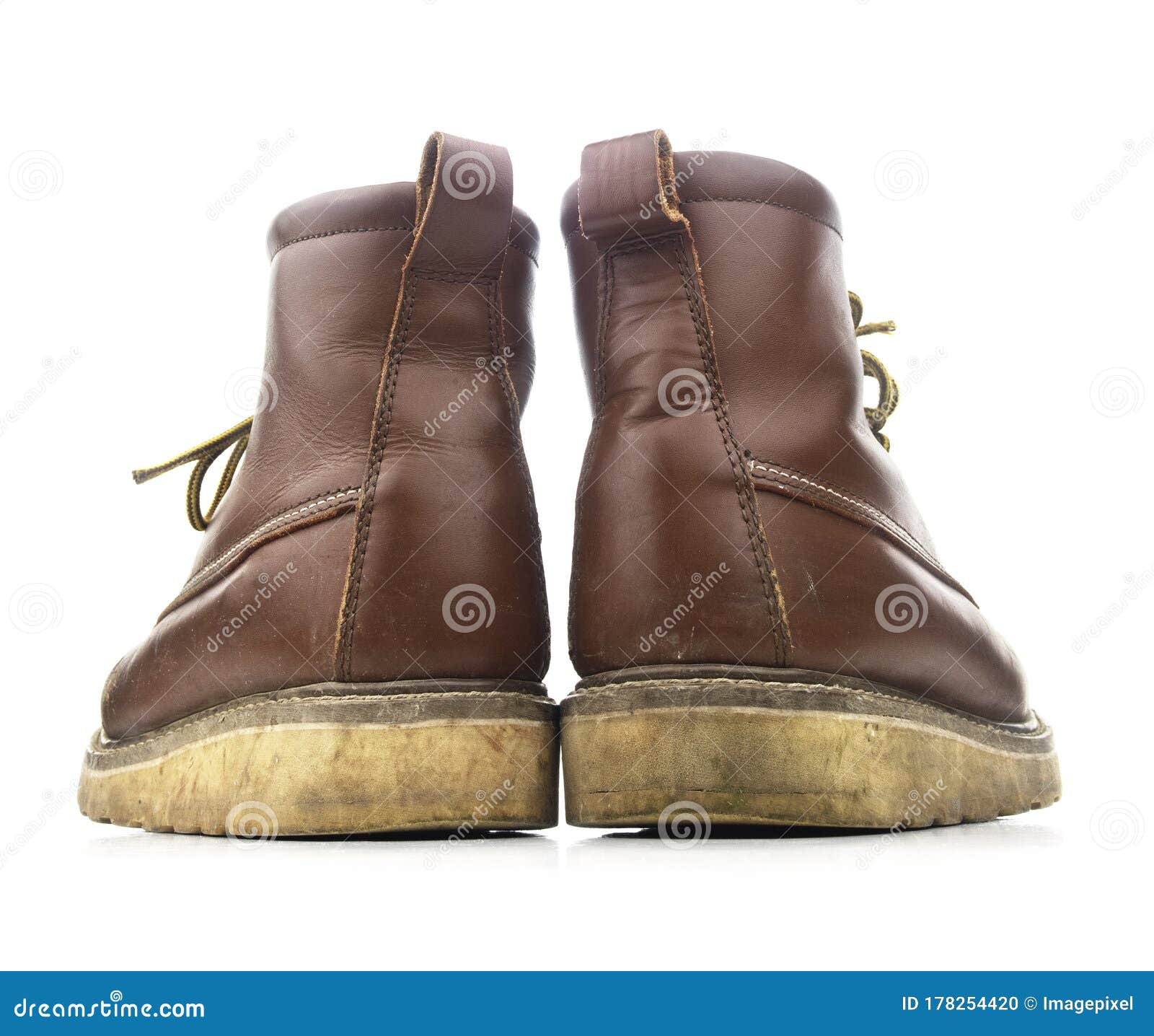 Isolated Brown Construction Work Boots Stock Photo - Image of messy ...