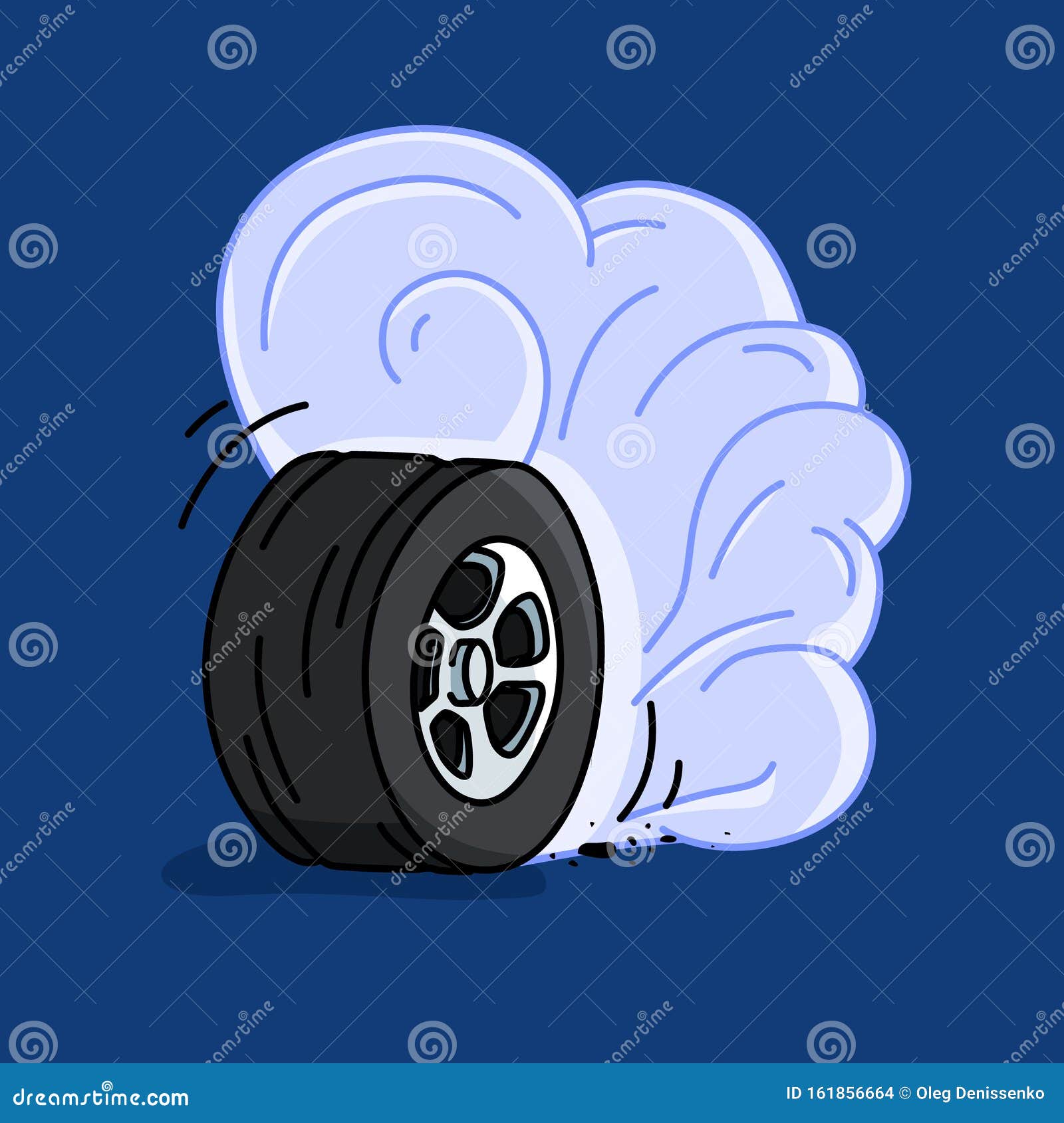 Isolated Burnout Wheel on a Blue Background. Smoke Wheel Hand Drawn ...
