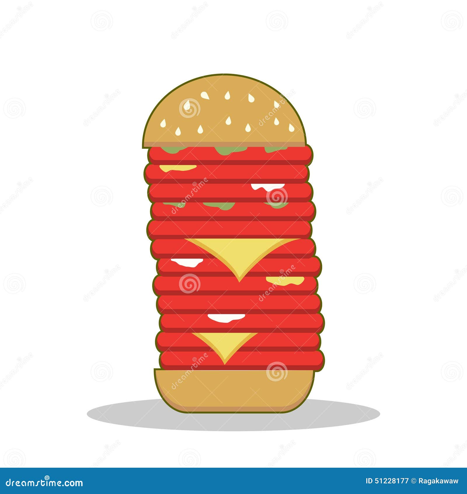 Isolated Cartoon Burger Tower Red Meat Stock Vector Illustration of