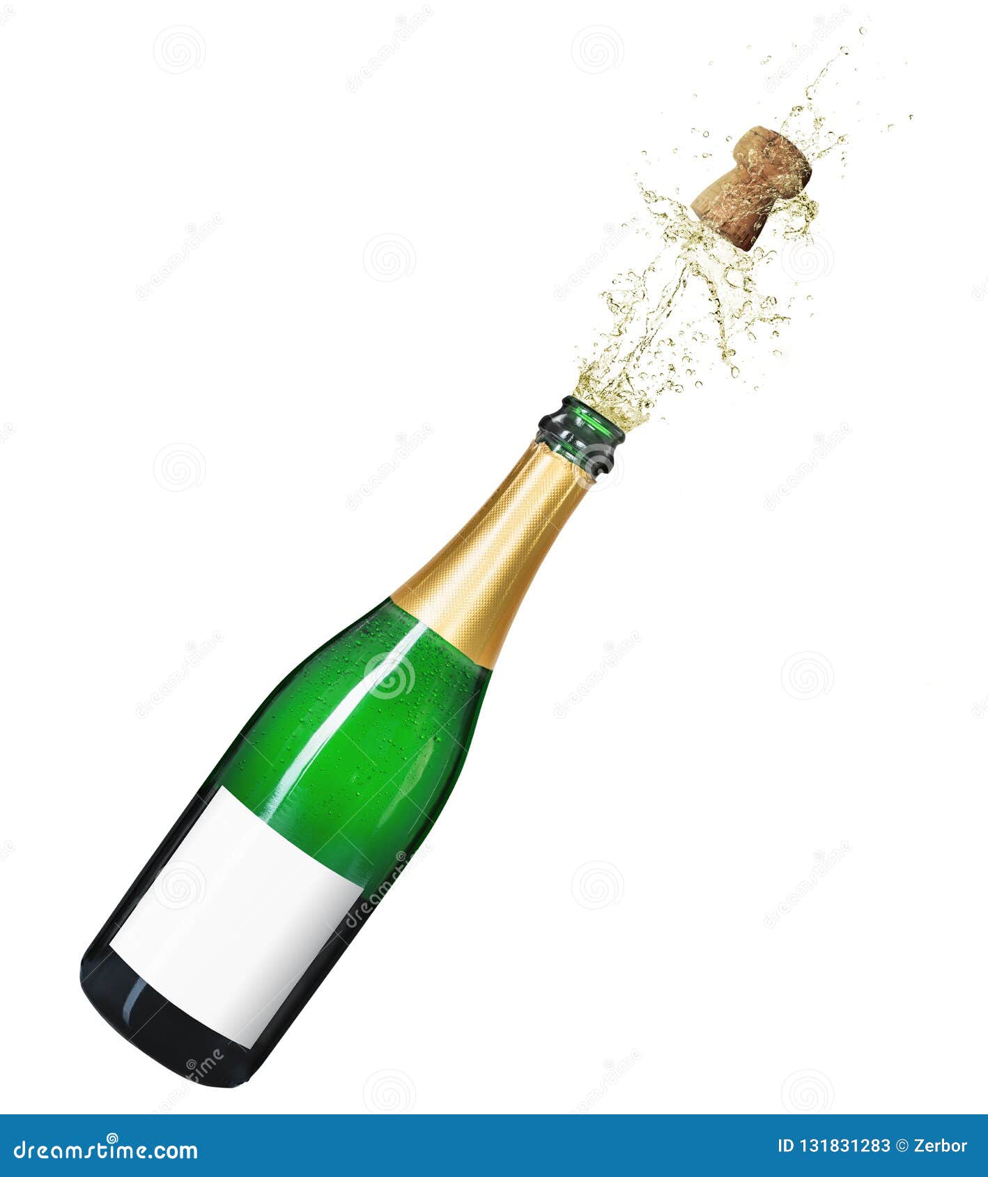 Three Blank Champagne Bottles Isolated On White Stock Photo