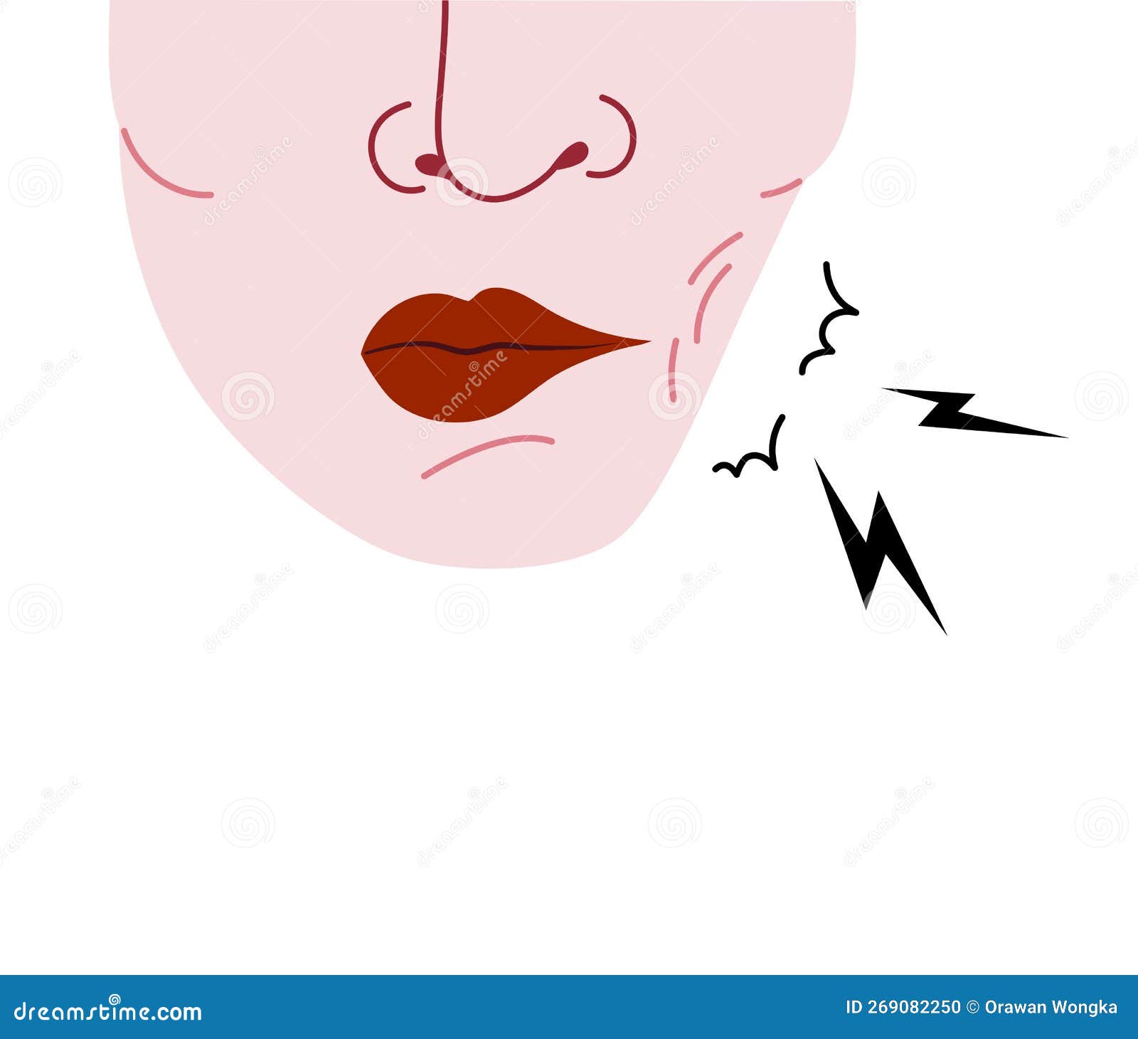 Isolated of Cheek Chewing or Cheek Biting Disorder, BFRBs Symptom. Flat
