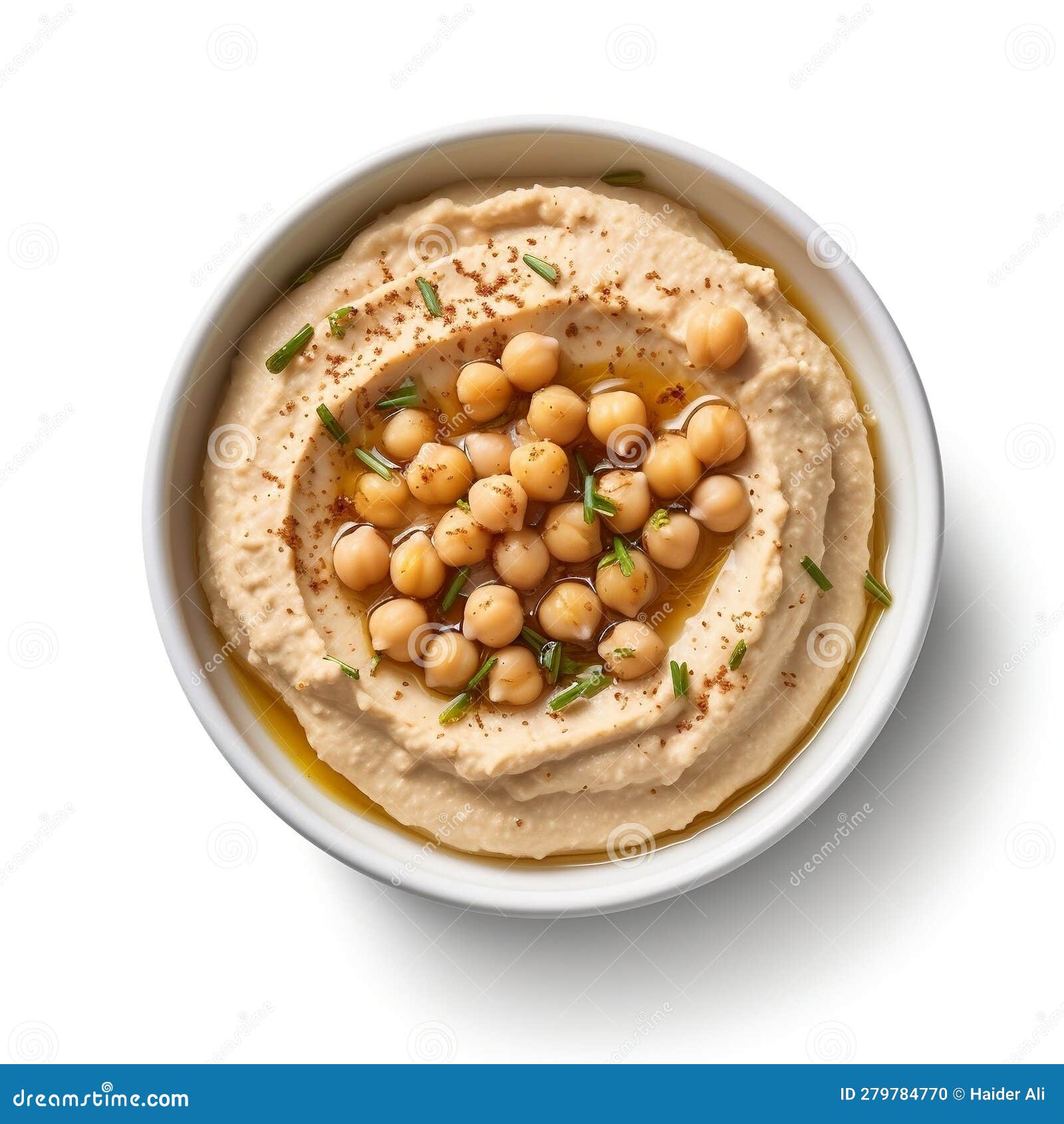 Isolated Chickpea Hummus on a White Background. Generative AI Stock