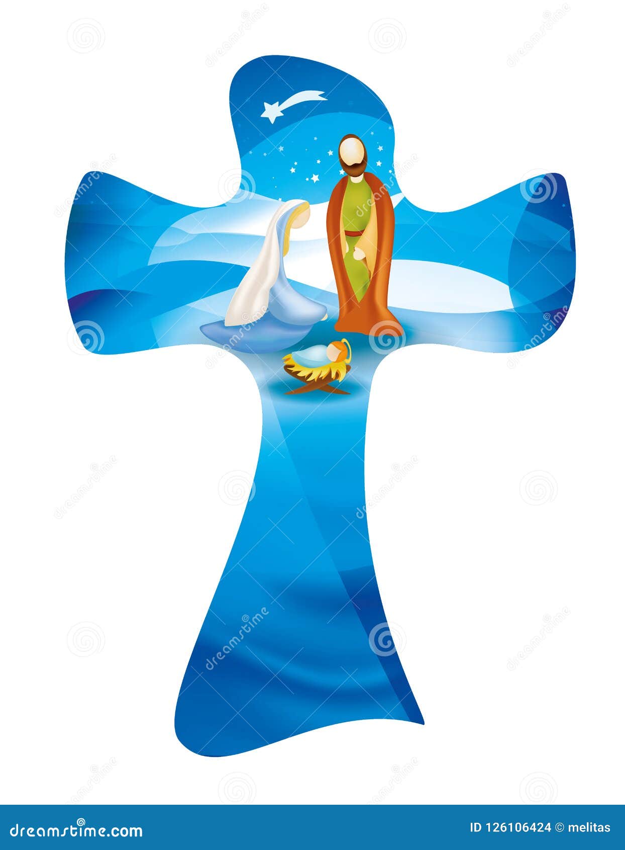  christian cross whit nativity scene. multiple exposure