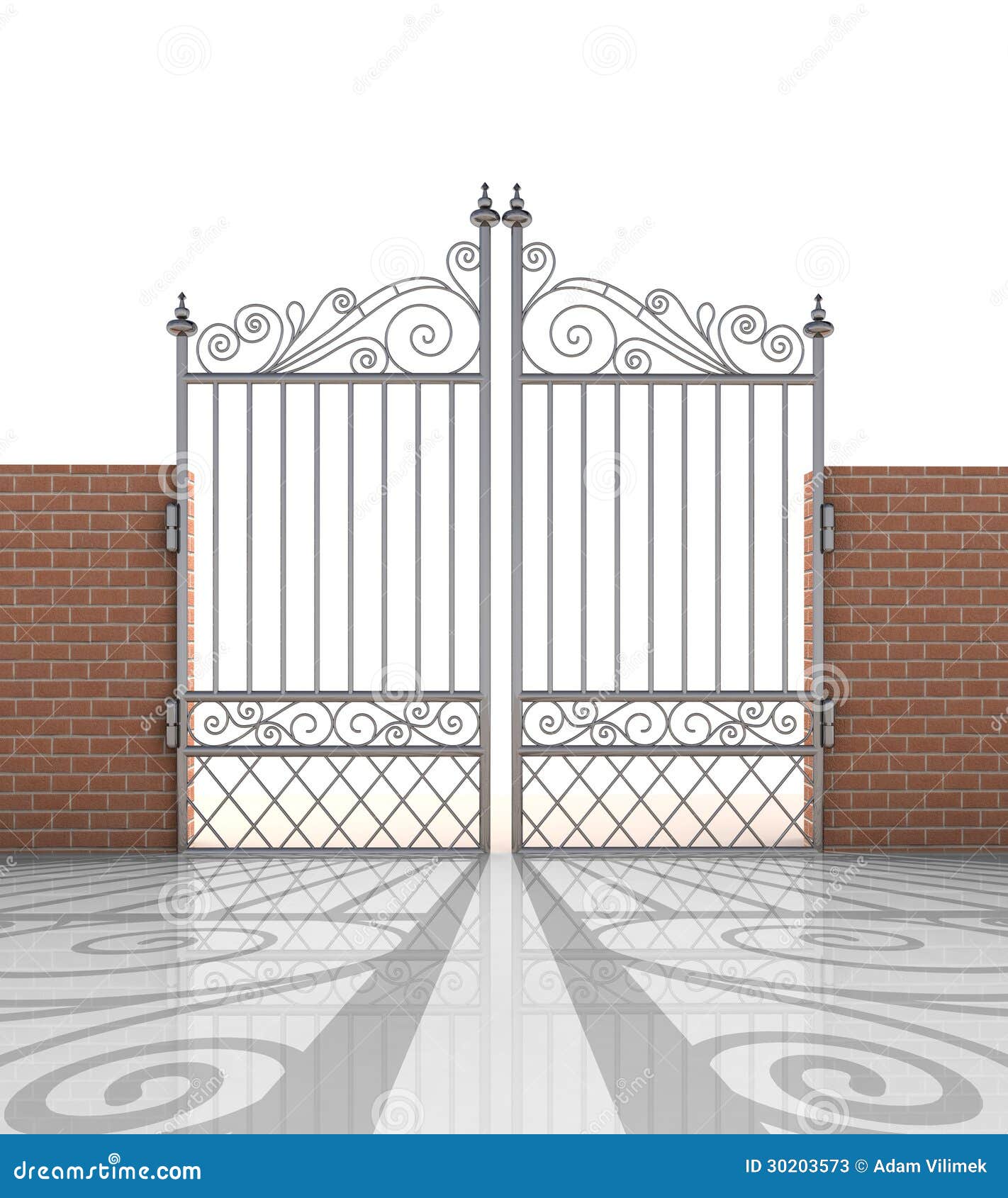 Isolated Closed Iron Gate in Strong Brick Wall Stock Illustration