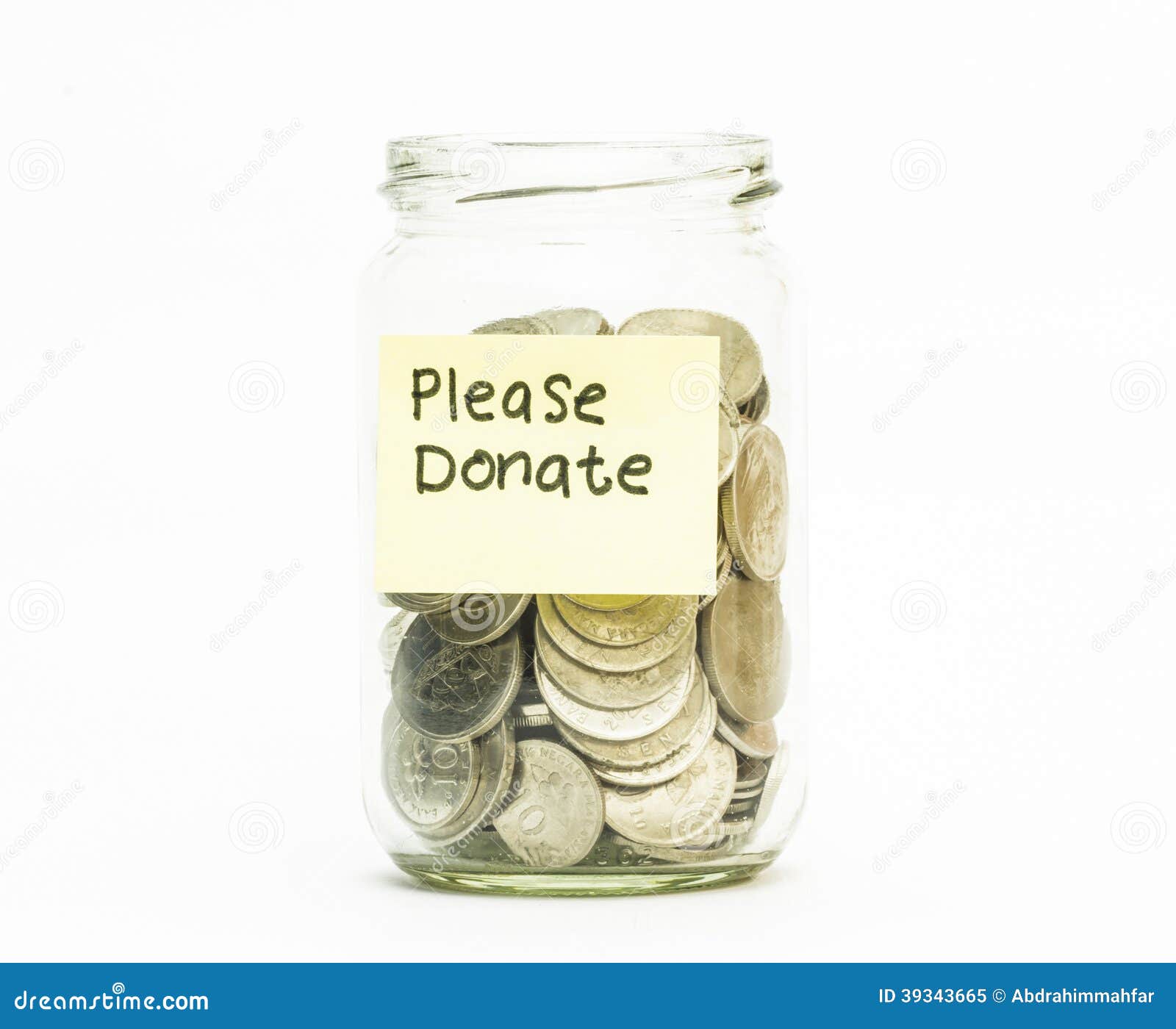 Isolated Coins In Jar With Please Donate Label Stock Image
