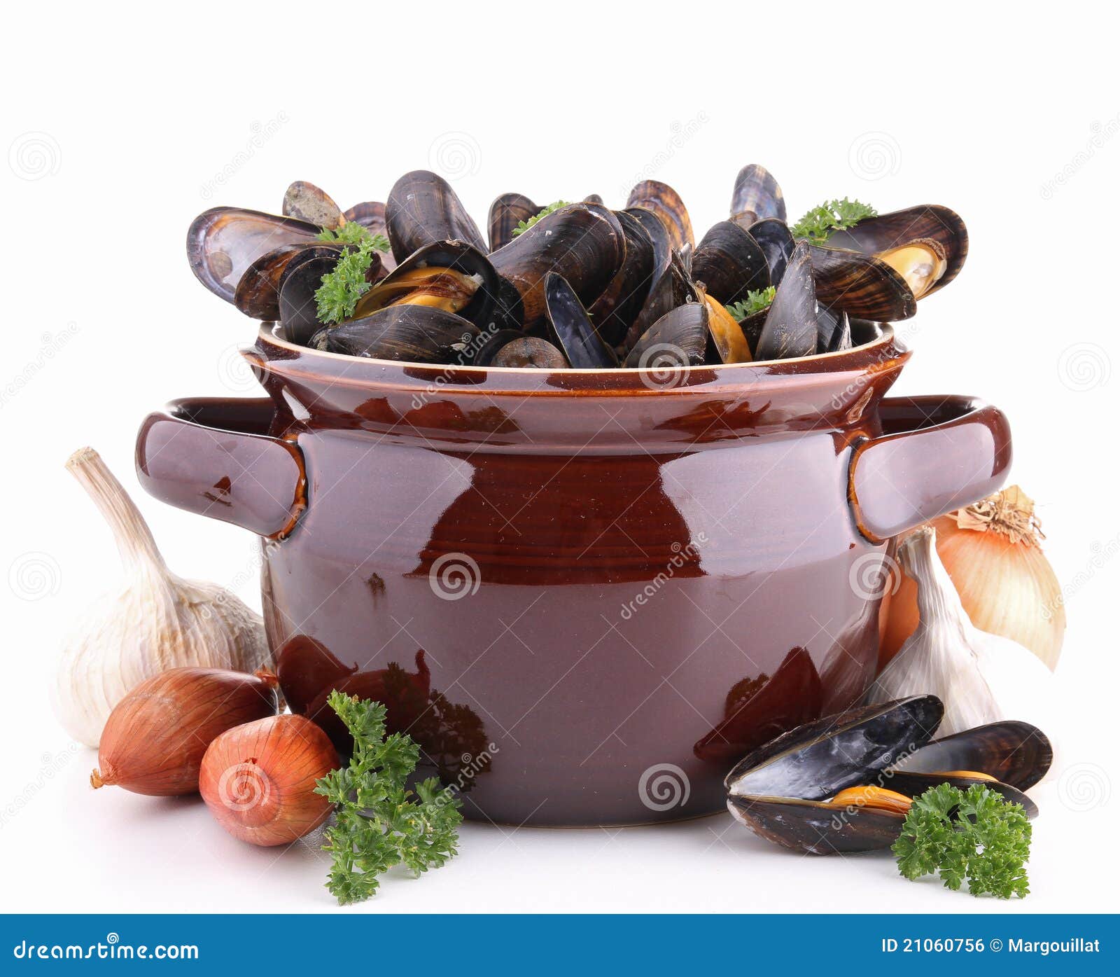 Isolated Cooking Pot with Mussels Stock Photo Image of background