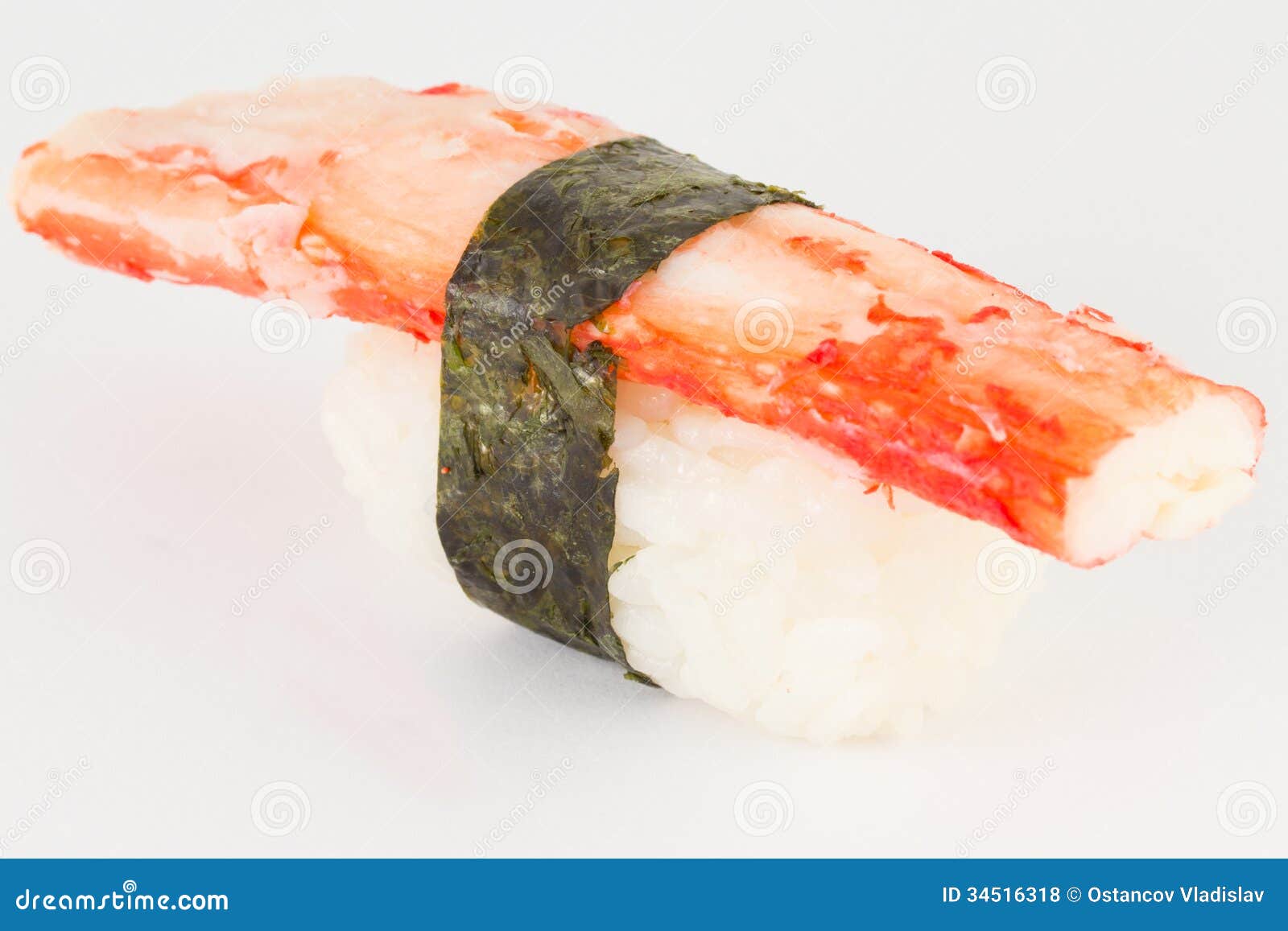  crab kani sushi nigiri with nori on white background