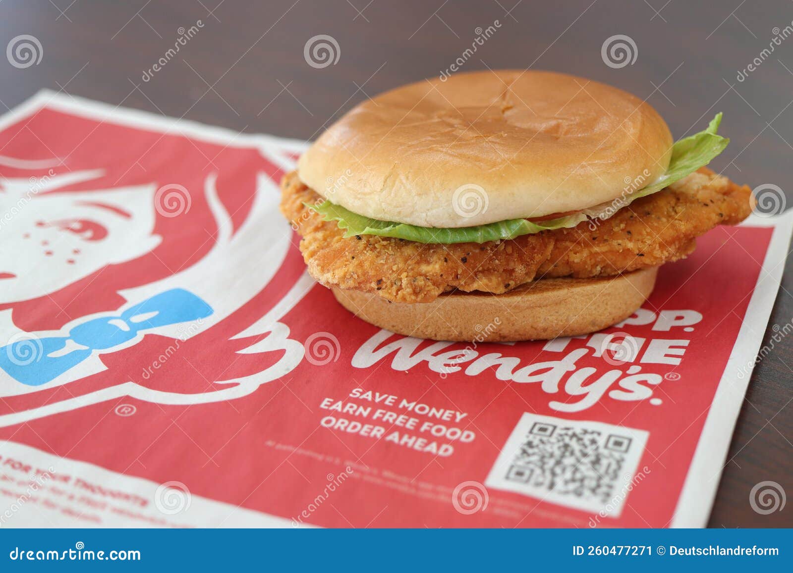 Isolated Crispy Chicken Sandwich at a Wendy S Restaurant. Editorial
