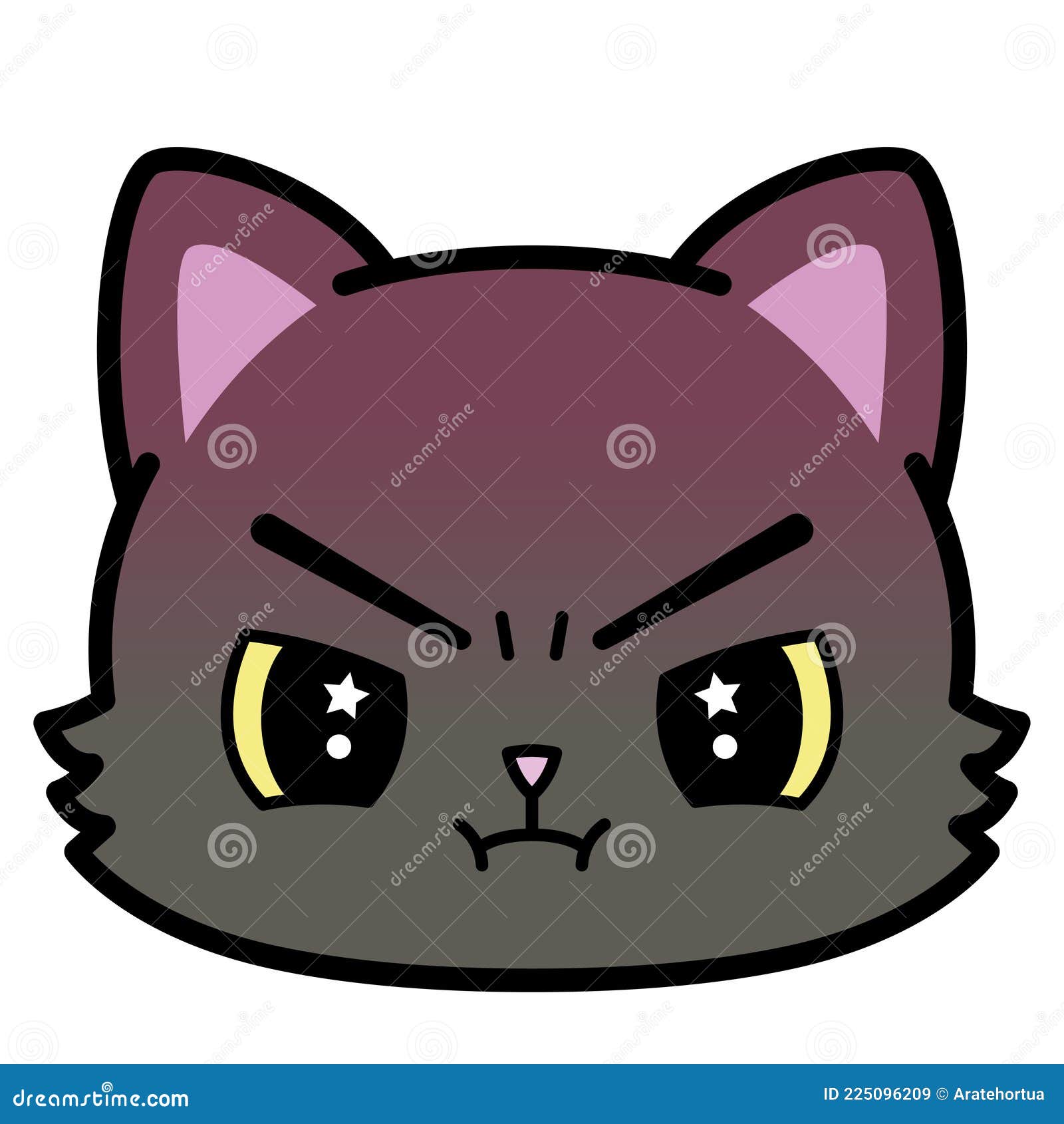 Cute Angry Emoticon Cat on White Background. Isolated Vector Illustration  Stock Vector