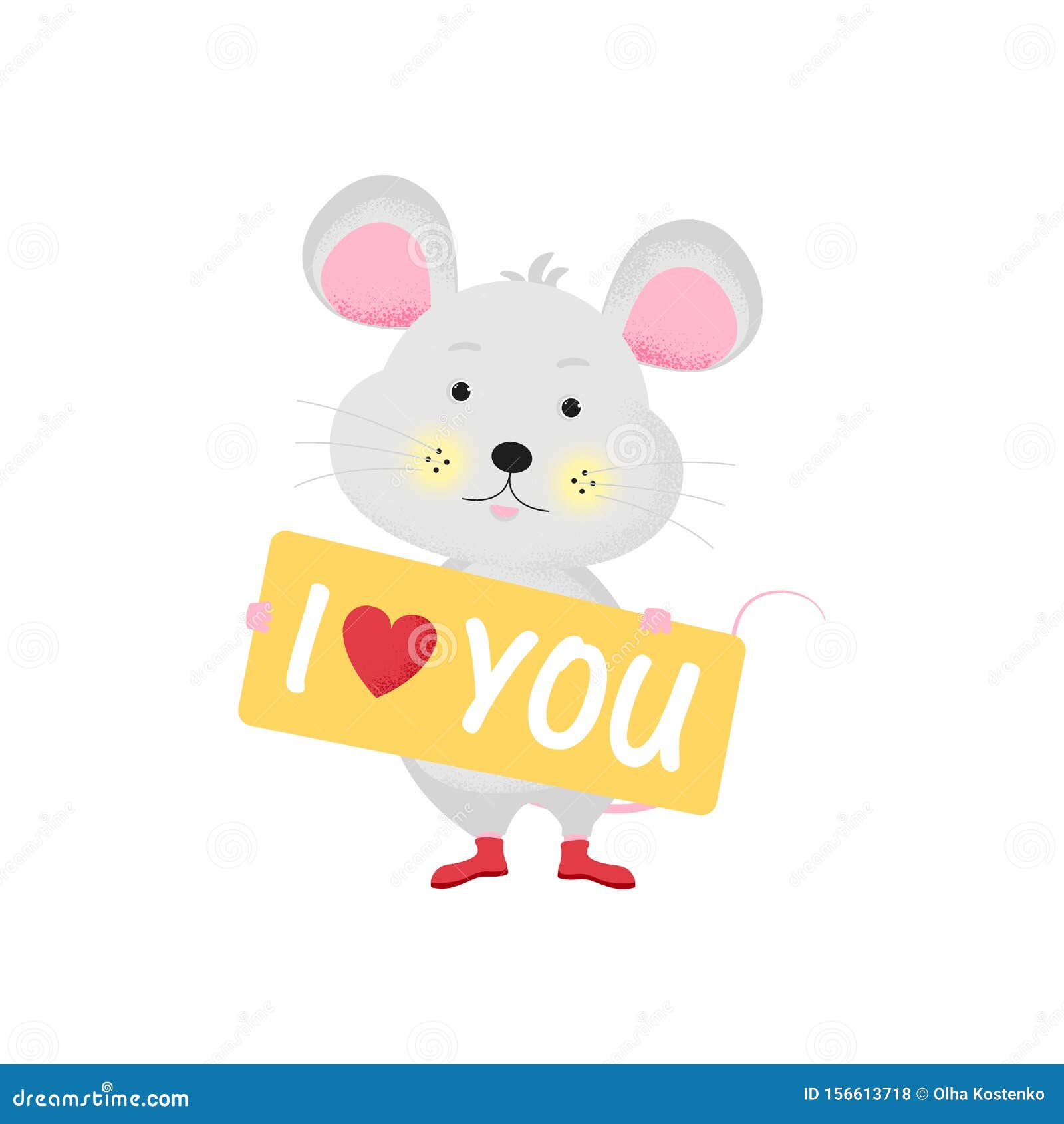 Isolated Cute Cartoon Mouse with Table I Love You Stock Vector -  Illustration of happy, adorable: 156613718