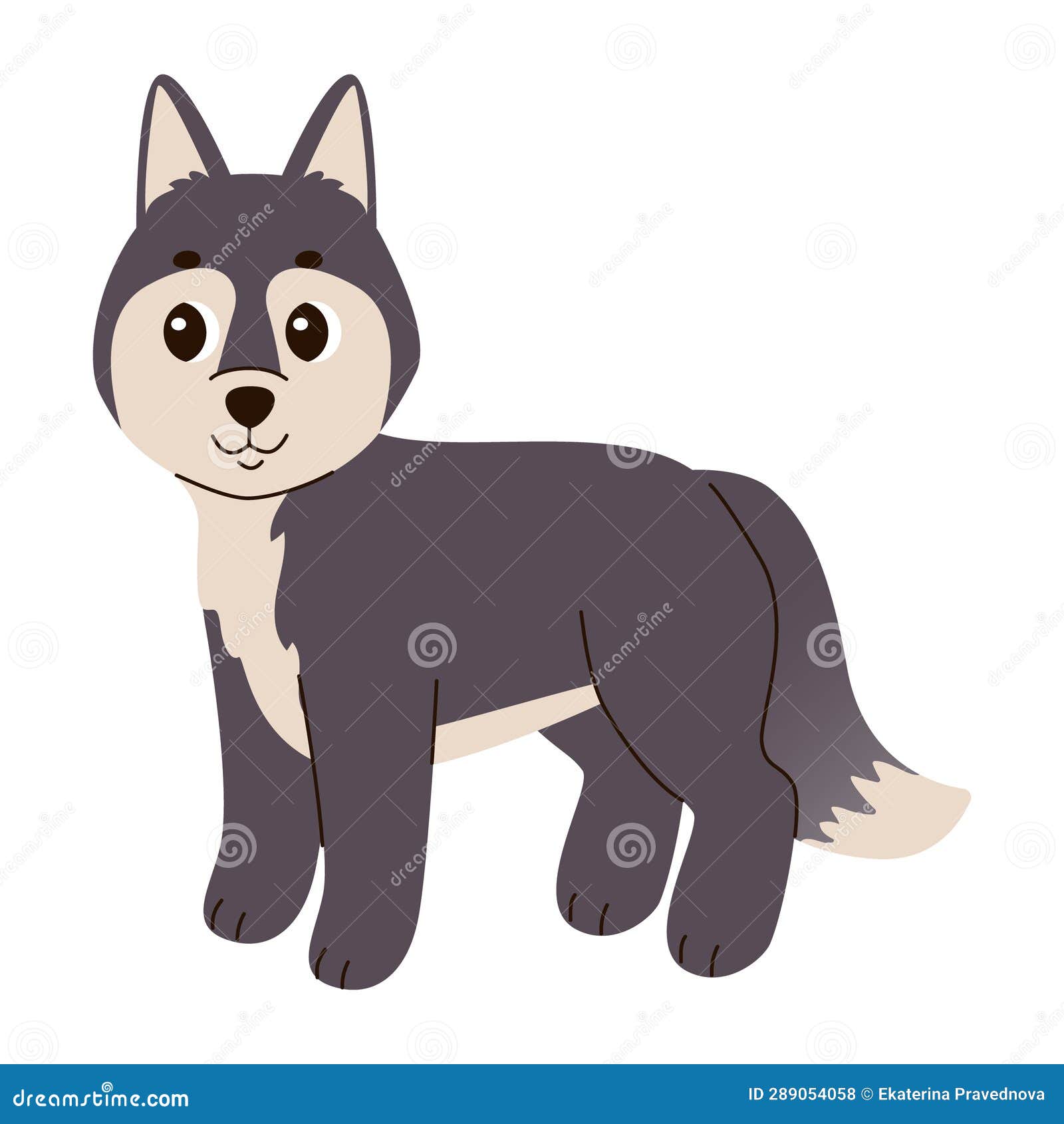 Isolated Cute Funny Wolf in Flat Vector Style on White Background ...