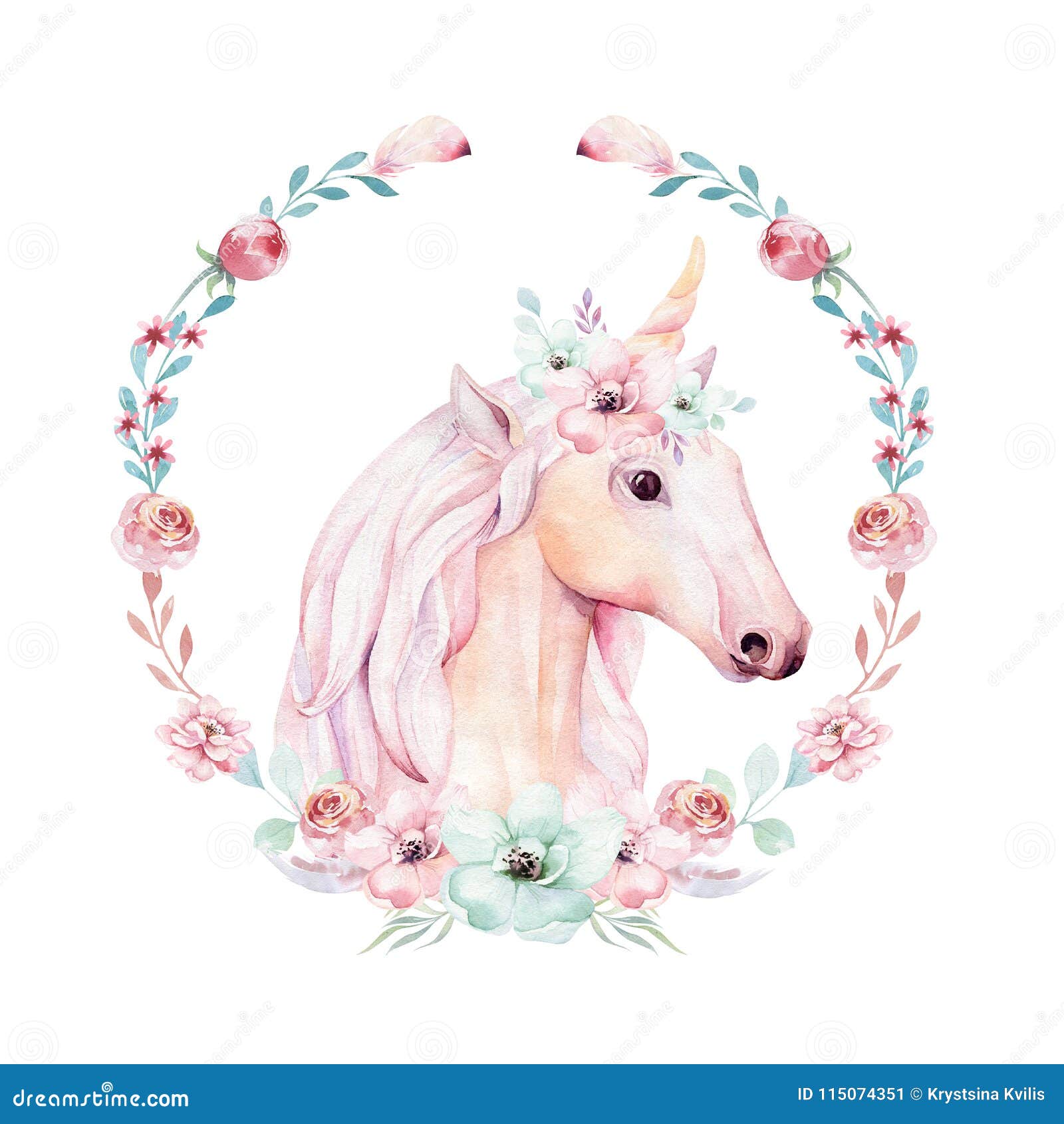 Download Isolated Cute Watercolor Unicorn Clipart With Flowers Nursery Unicorns Illustration Princess Rainbow Poster Trendy Stock Illustration Illustration Of Fashion Head 115074351