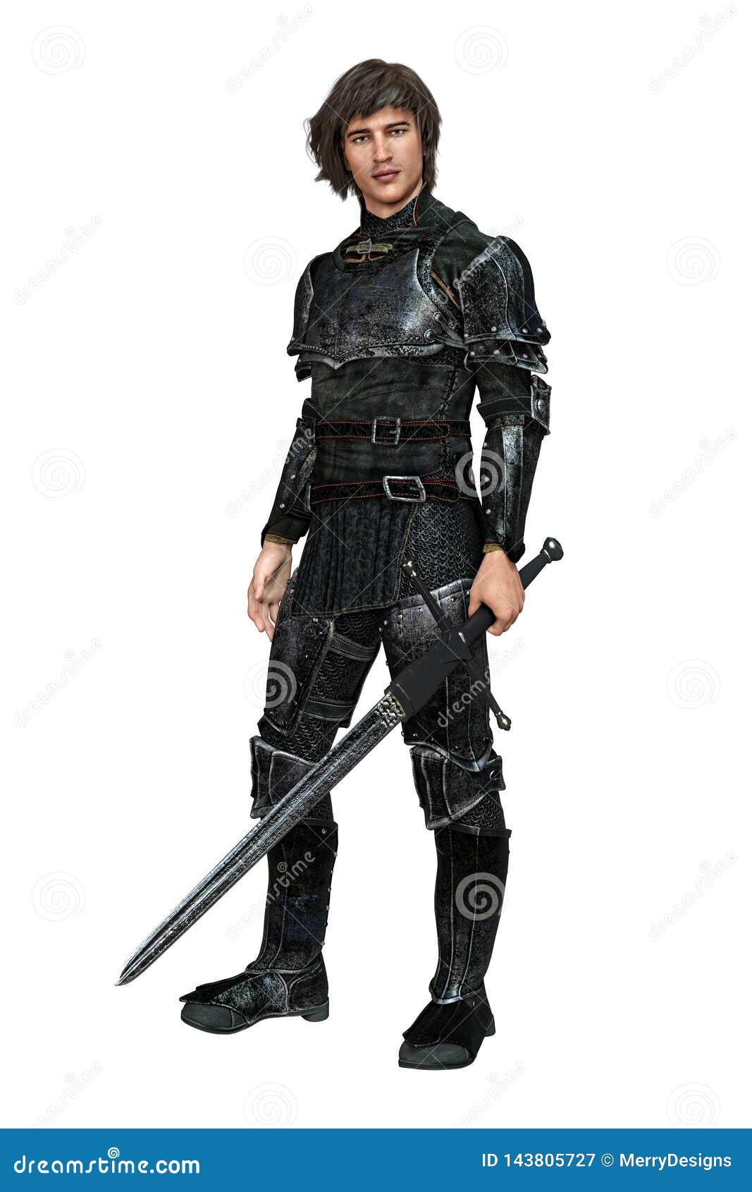  render handsome medieval knight in black armor armour