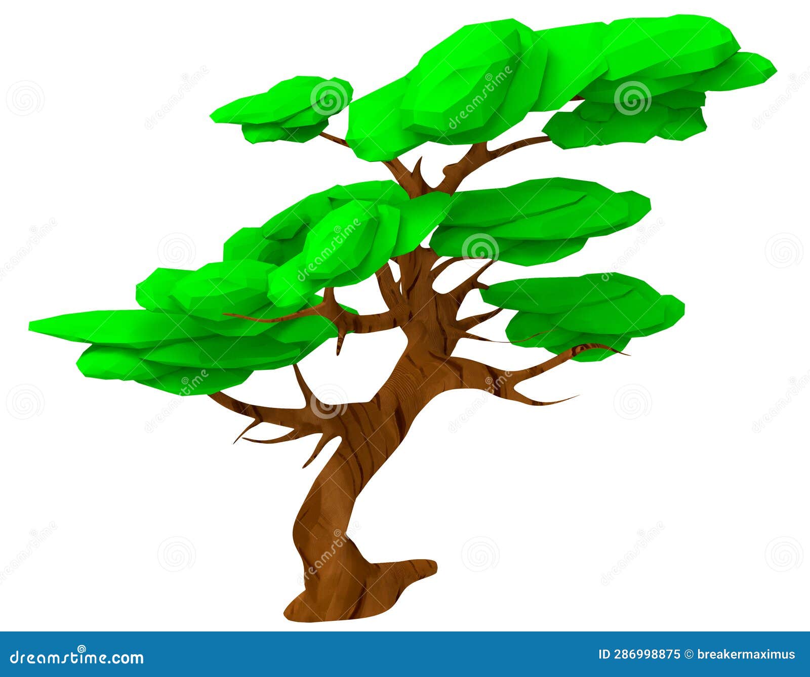 Isolated 3d Render Illustration of Isometric Lowpoly Game Acacia Tree