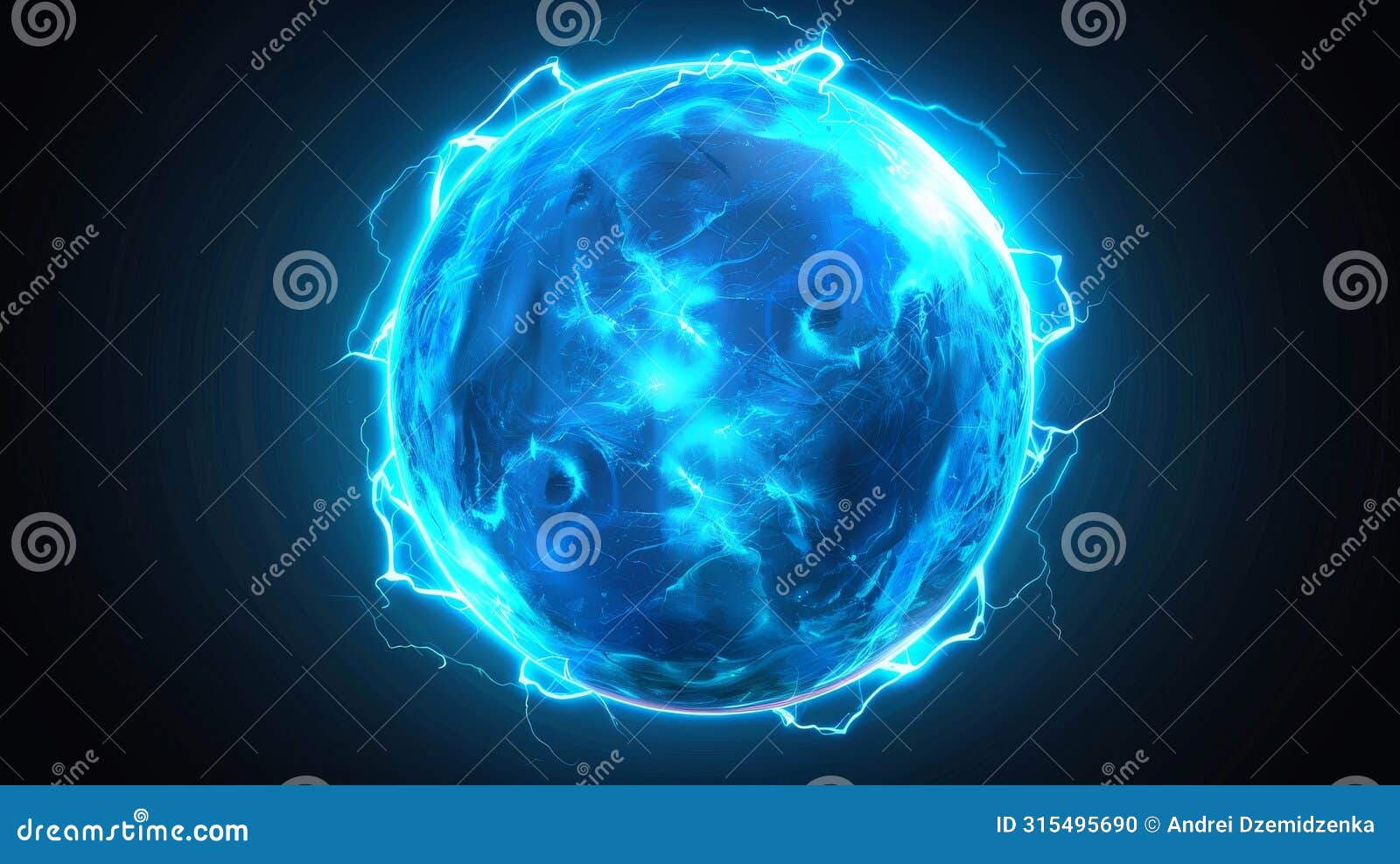  dazzle effect with electric ball with blue energy discharge, round lightning circle, plasmic sphere, realistic