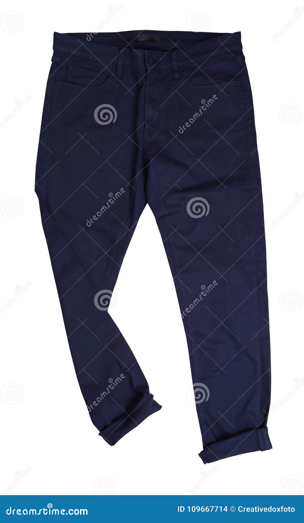 Folded Leg Blue Navy Jeans on White Background Stock Photo - Image of ...