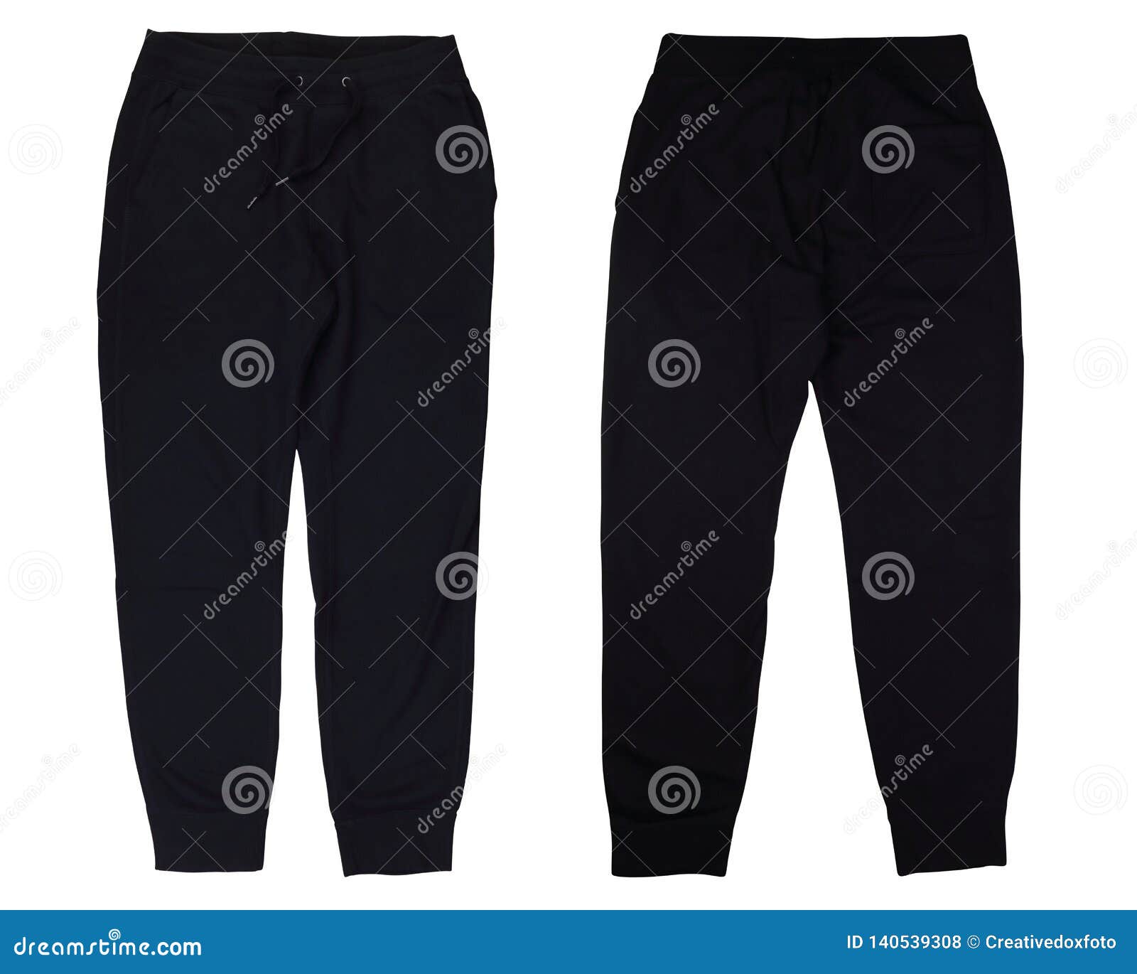 Isolated Front and Back View Black Sweatpants Stock Photo - Image of ...