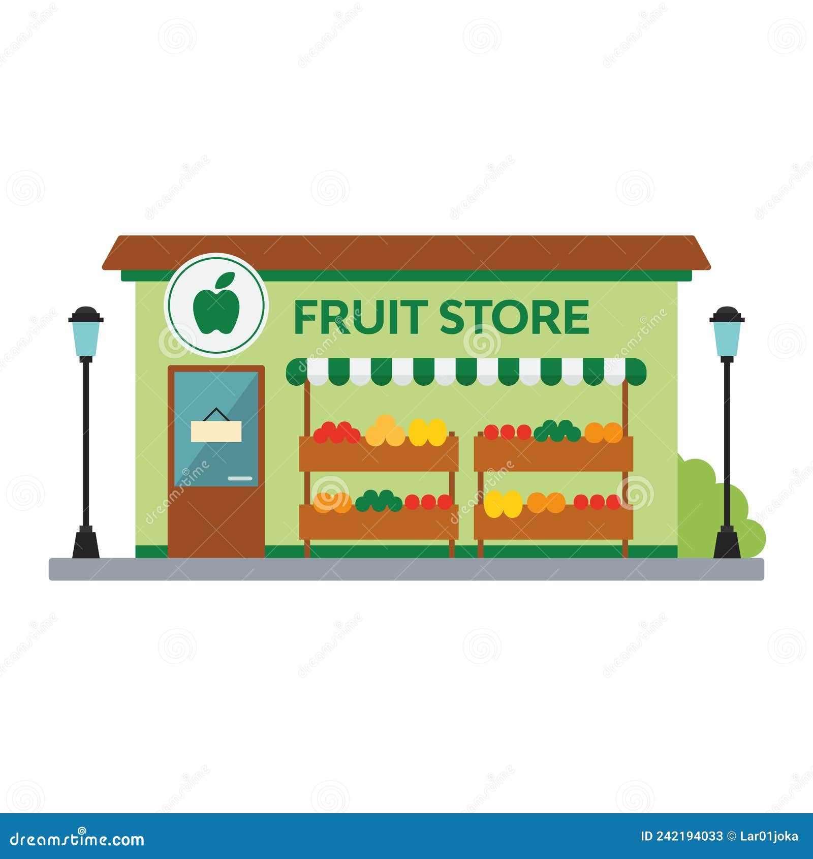 Isolated Front View Fruit Store Building Vector Stock Vector Illustration of facade, cartoon