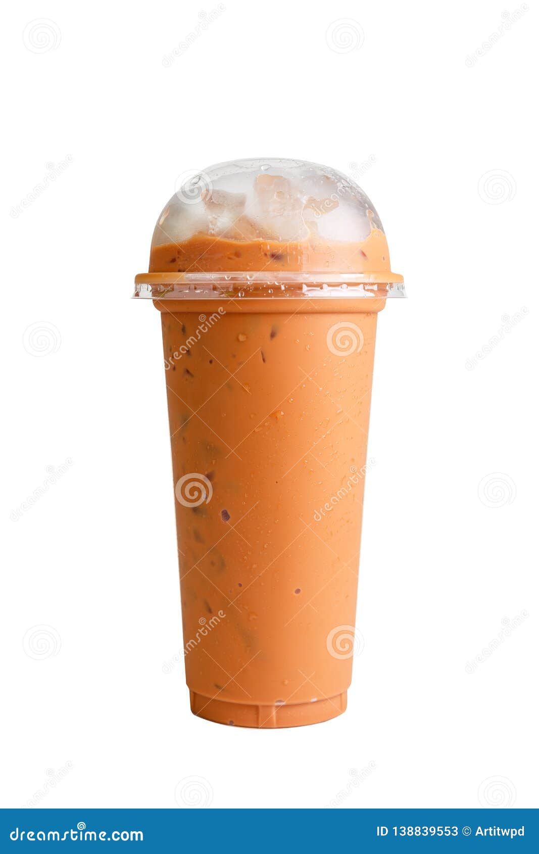 Isolated Front View Of Iced Thai Tea In Plastic Cup With Plastic Cap ...