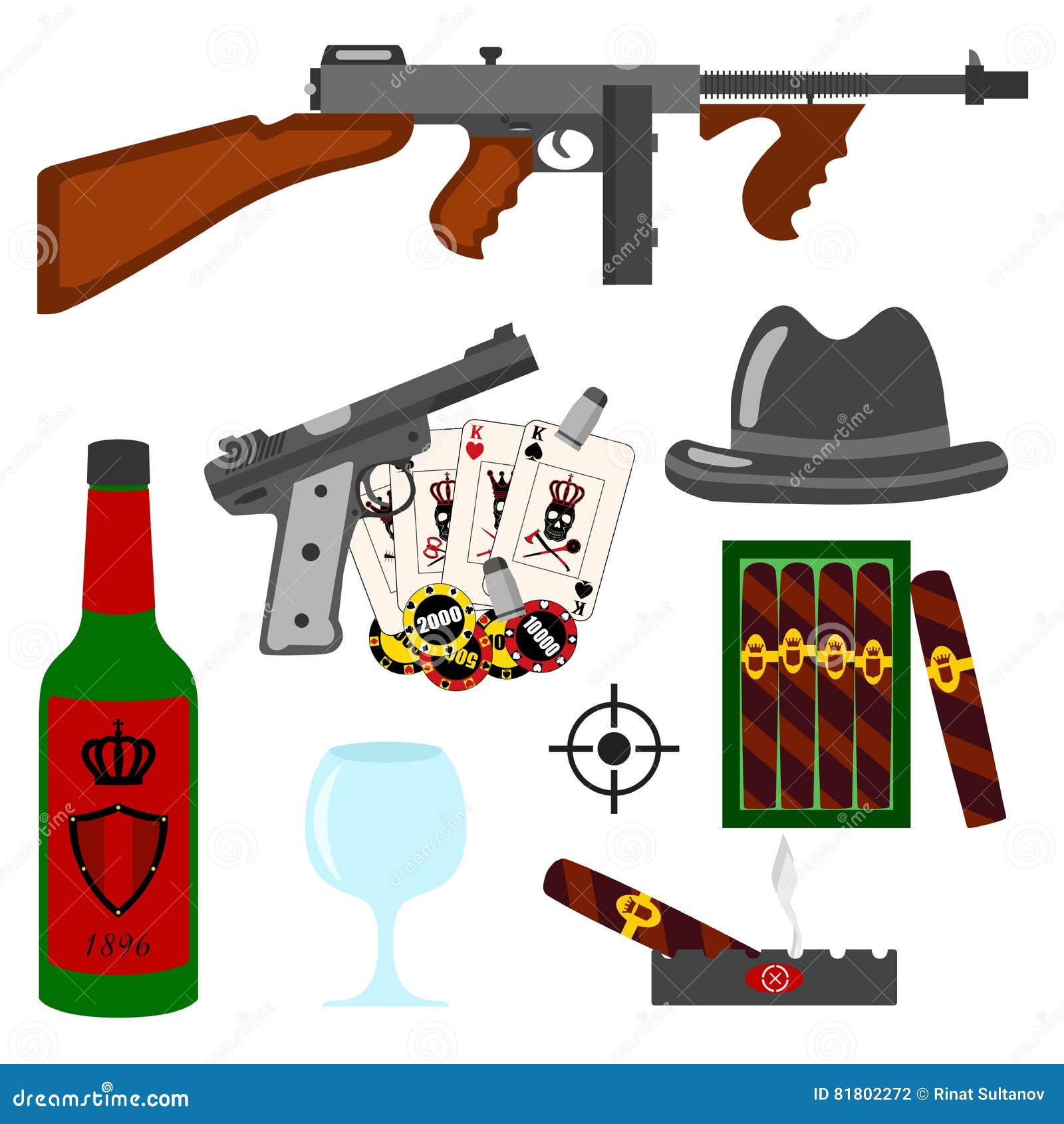 Isolated Gangster Set on White Background. Stock Illustration -  Illustration of activity, poker: 81802272
