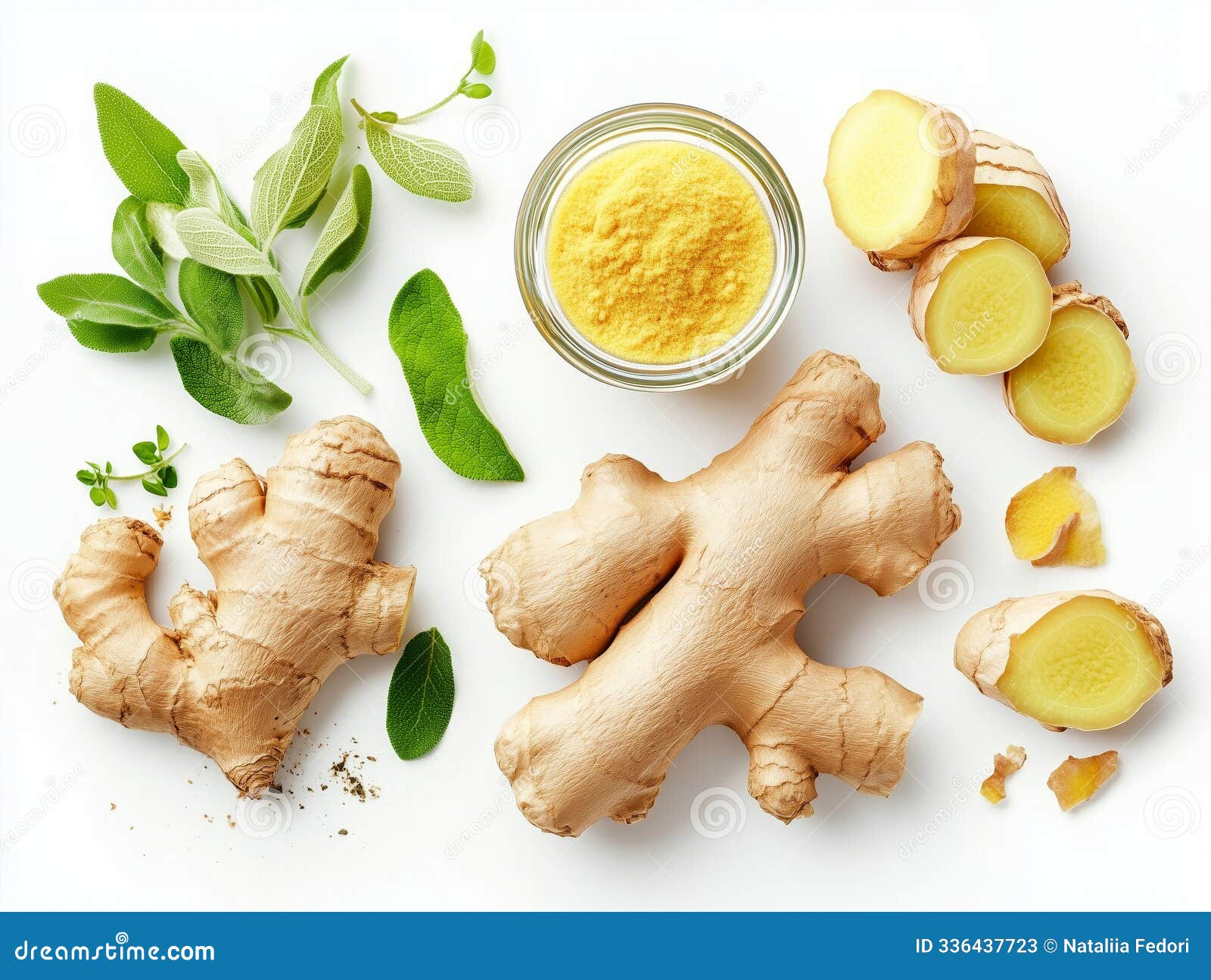  ginger root with its healing properties highlighted through tea, lemon, and herbs