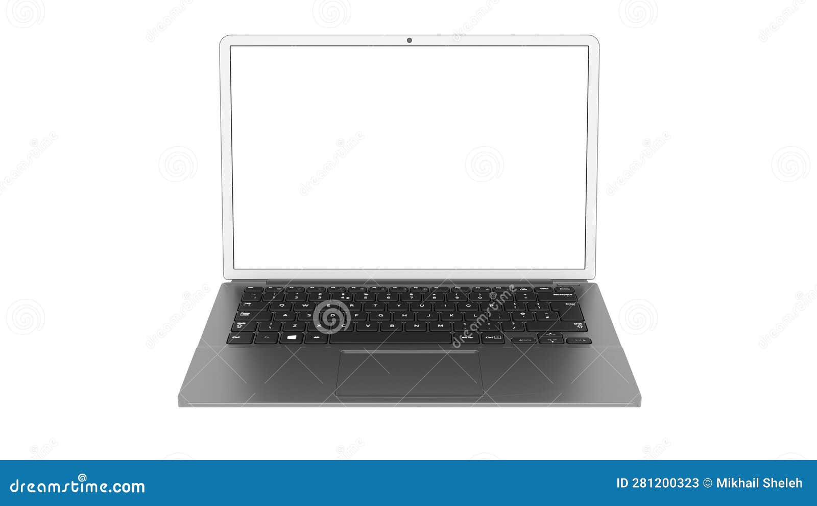 An Isolated Gray Laptop with a Blank Screen for Inserting Images Stock
