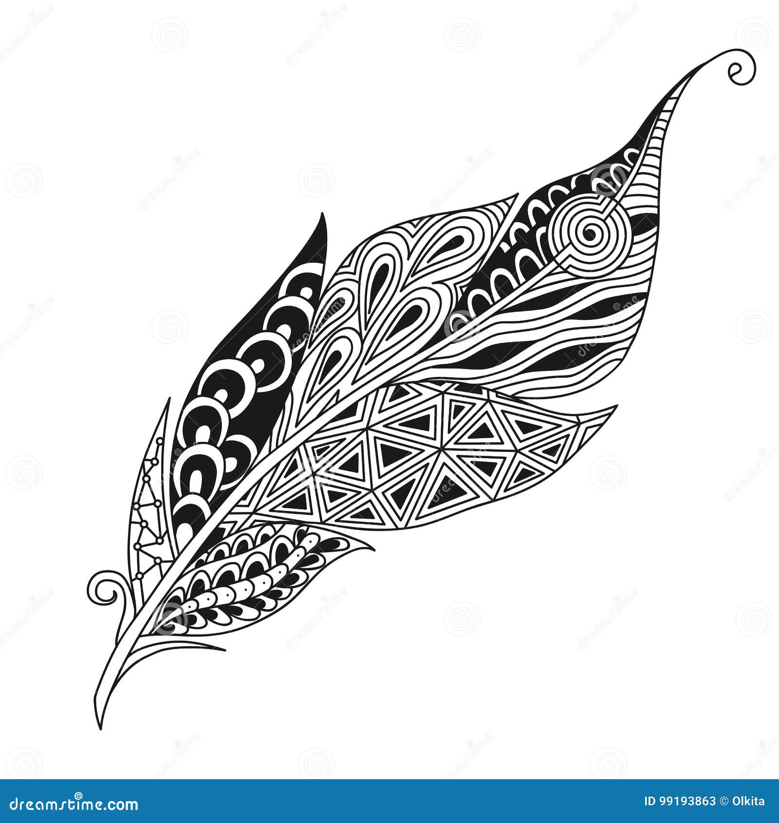Isolated Hand Drawn Black Outline Monochrome Abstract Ornate Bird ...