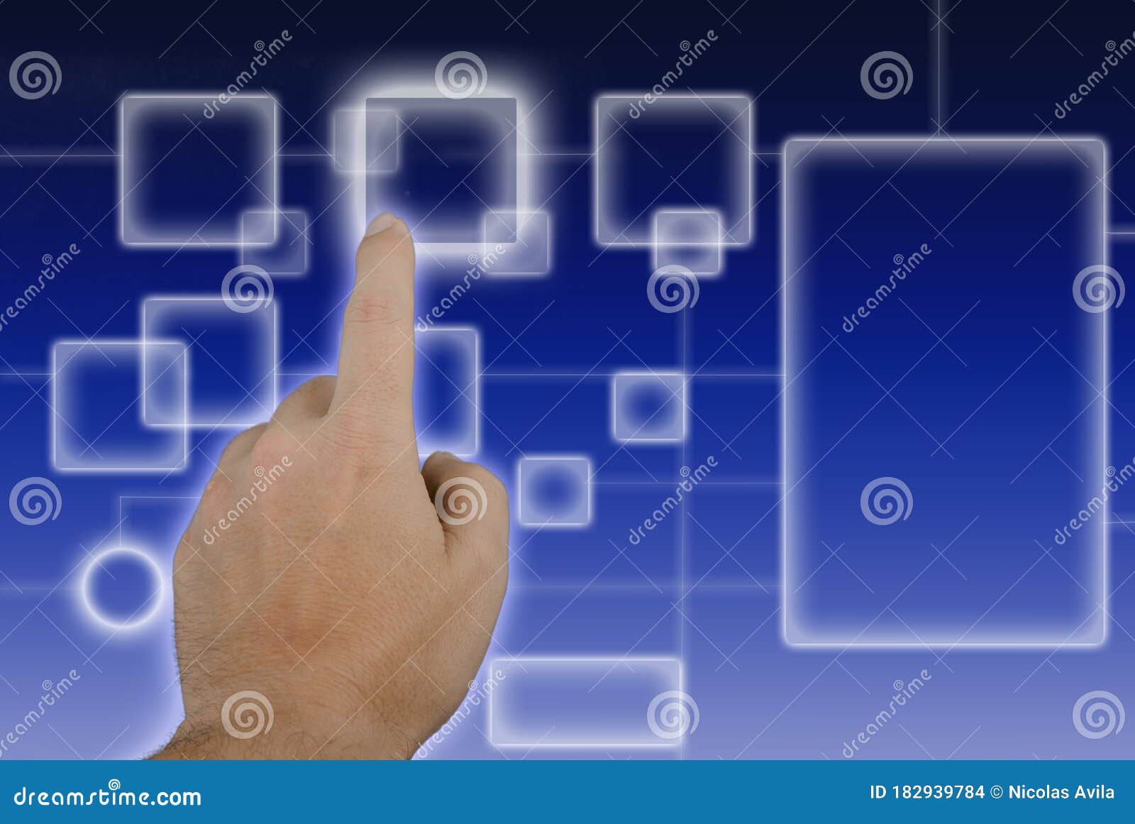  hand with finger pressing touch screen