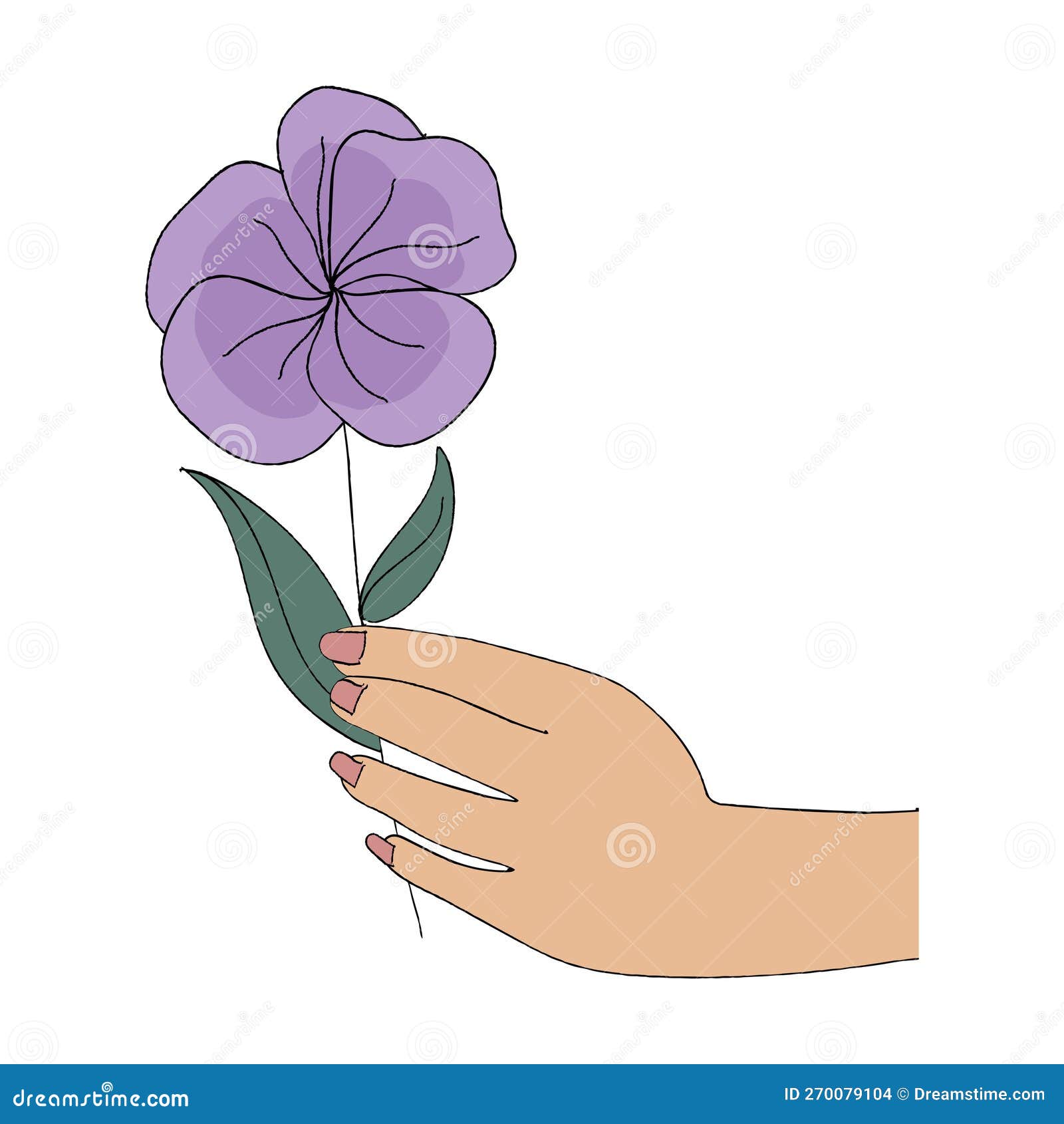 Isolated Hand Holding a Flower Sketch Vector Stock Vector