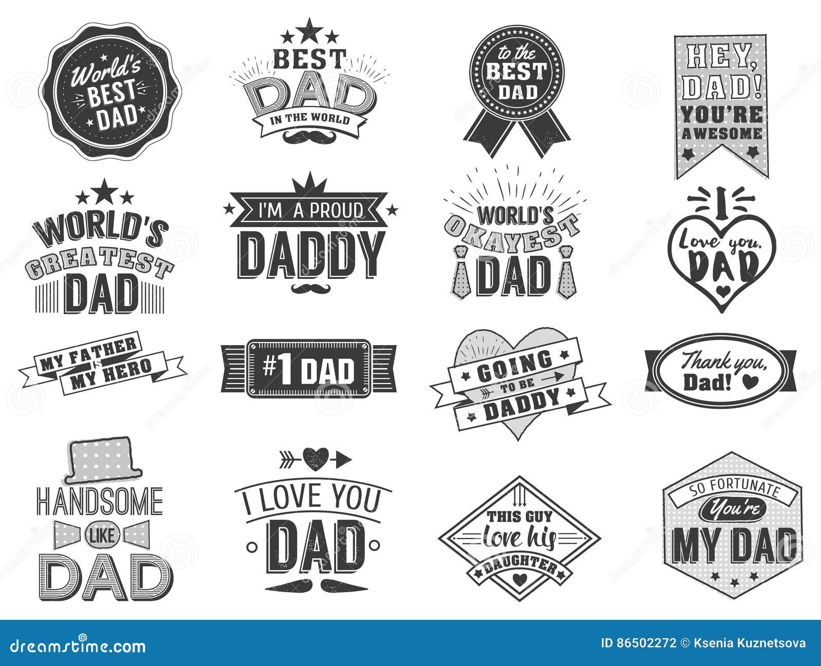  happy fathers day quotes on the white background. dad congratulation label, badge  collection. mustache