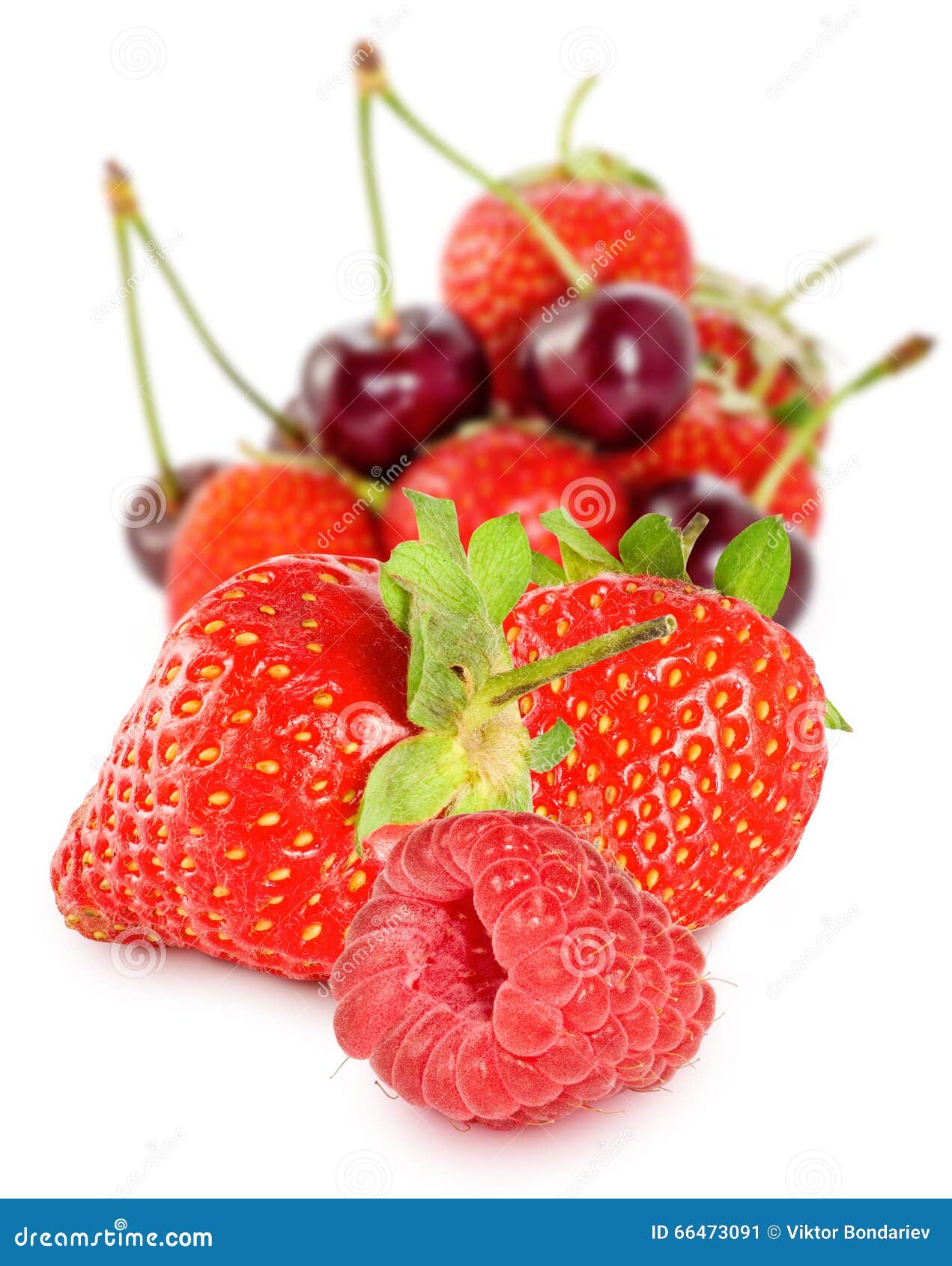 Isolated Image of Cherries and Strawberries Stock Image Image of leaf