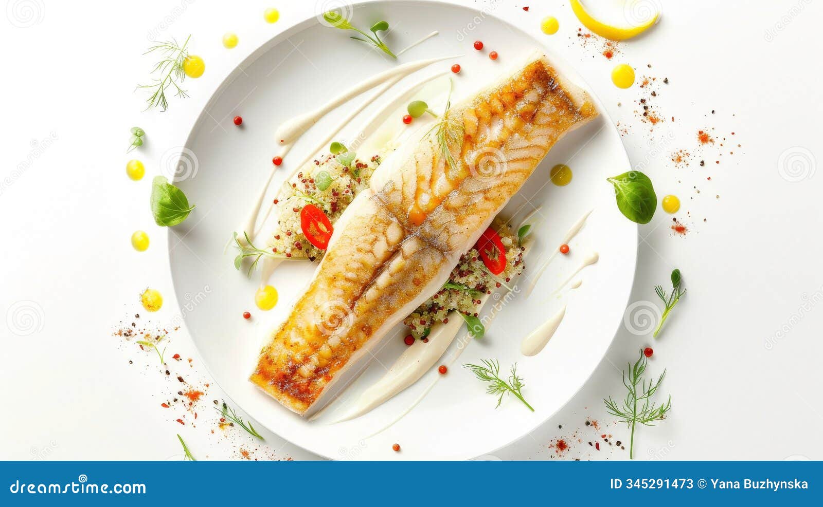 an  image of dover sole meuniÃÂ¨re on a white background, featuring the fish on sautÃÂ©ed spinach and cherry tomatoes,