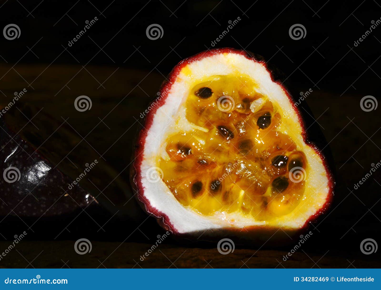 Isolated Inside Cut Open Passion Fruit Flesh Stock Image