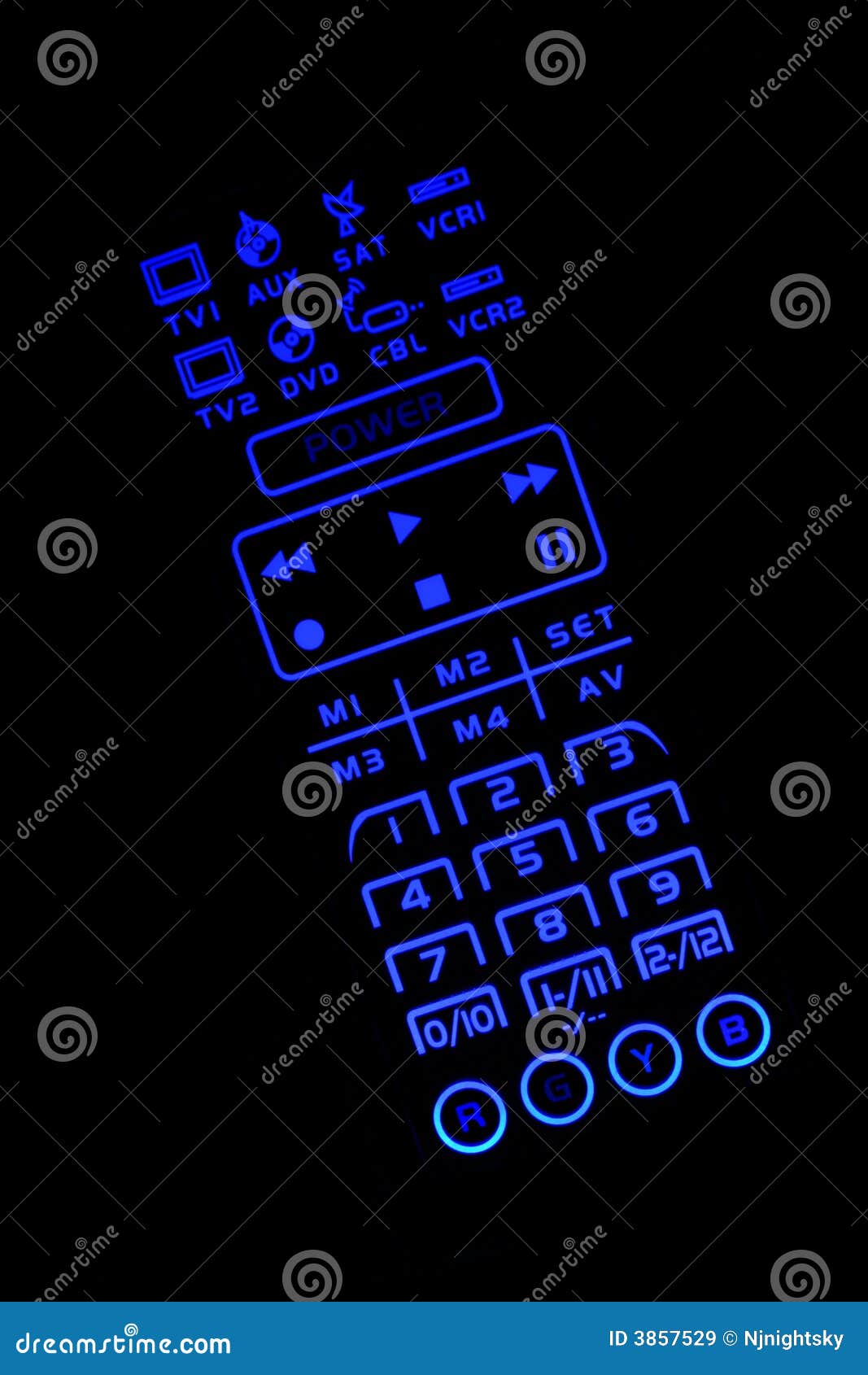 Isolated Lighted TV Remote Control Stock Image - Image of close, play